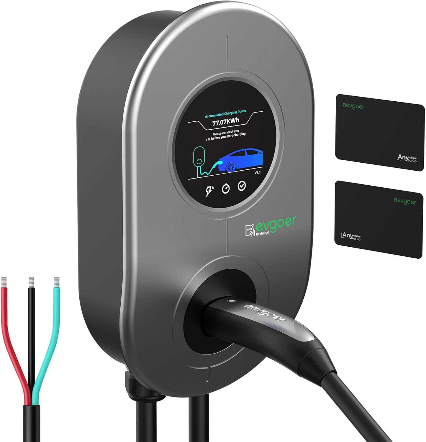 EG evgoer Wall Charger for Tesla, 50A Level 2 Wall Connector for Home, 8-50A Adjust Current 0-12H Schedule Charging RFID and