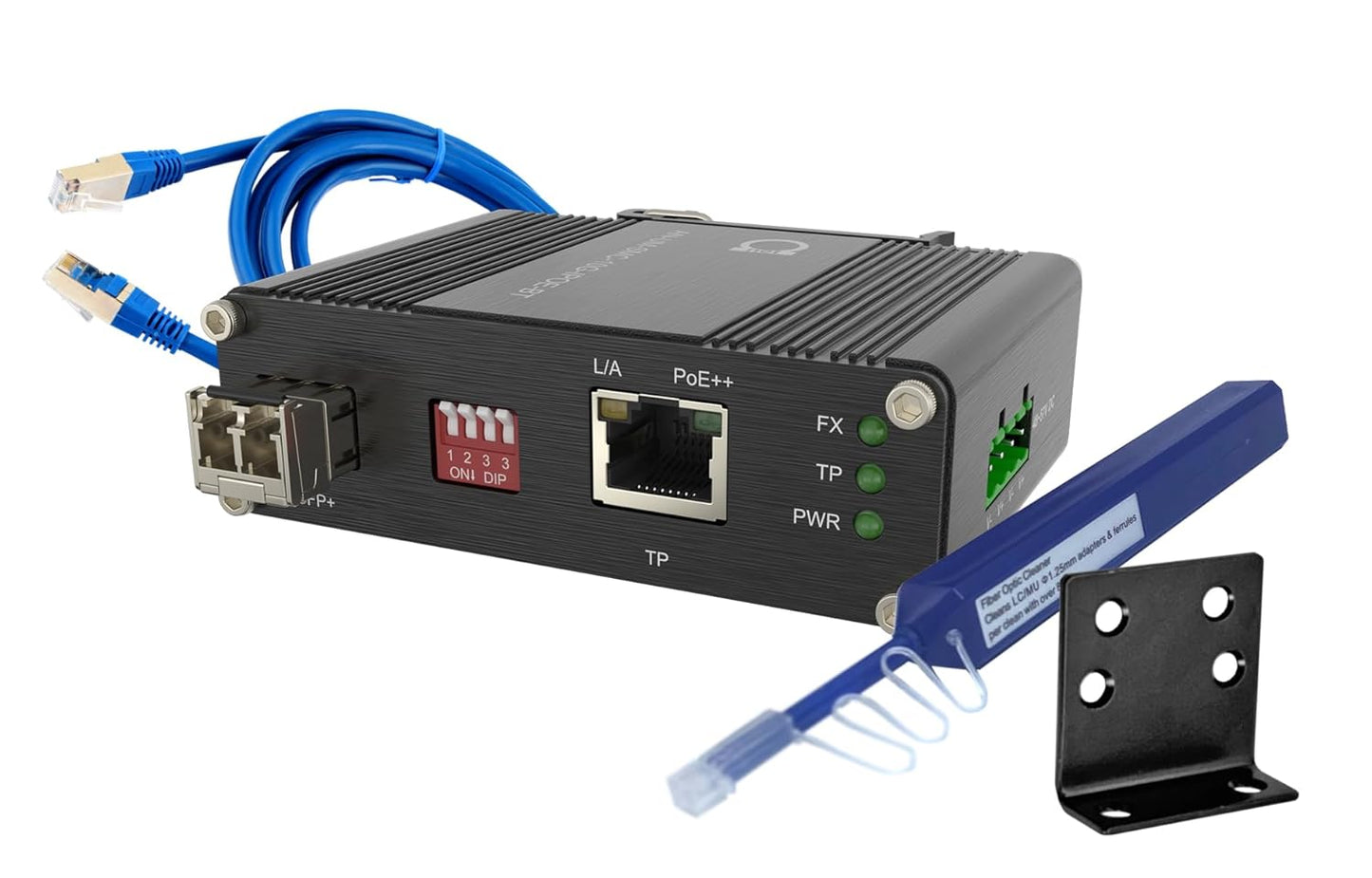 10G PoE++ Fiber Optic Media Converter with Multi-Mode LC SFP+ Module 850nm, 300m (0.18mi) Range, 90W PoE, 802.3af/at/bt Compliant, DIN-Rail/Wall