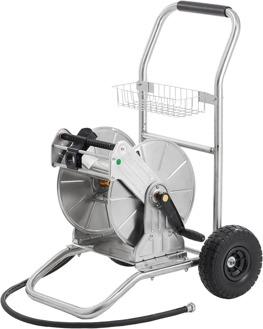 Giraffe Tools Garden Hose Reel Cart with Wheels, Stainless Steel Heavy Duty Water Hose Reel Cart, 200 ft of 1/2 Capacity, Mobile for Outside