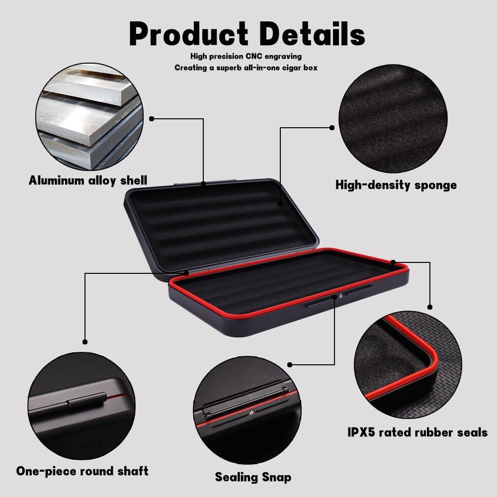 Portable Cigar Humidor Business Waterproof Travel Cigar Box Aluminum Alloy Sealed Moisture Resistant Cigar Case