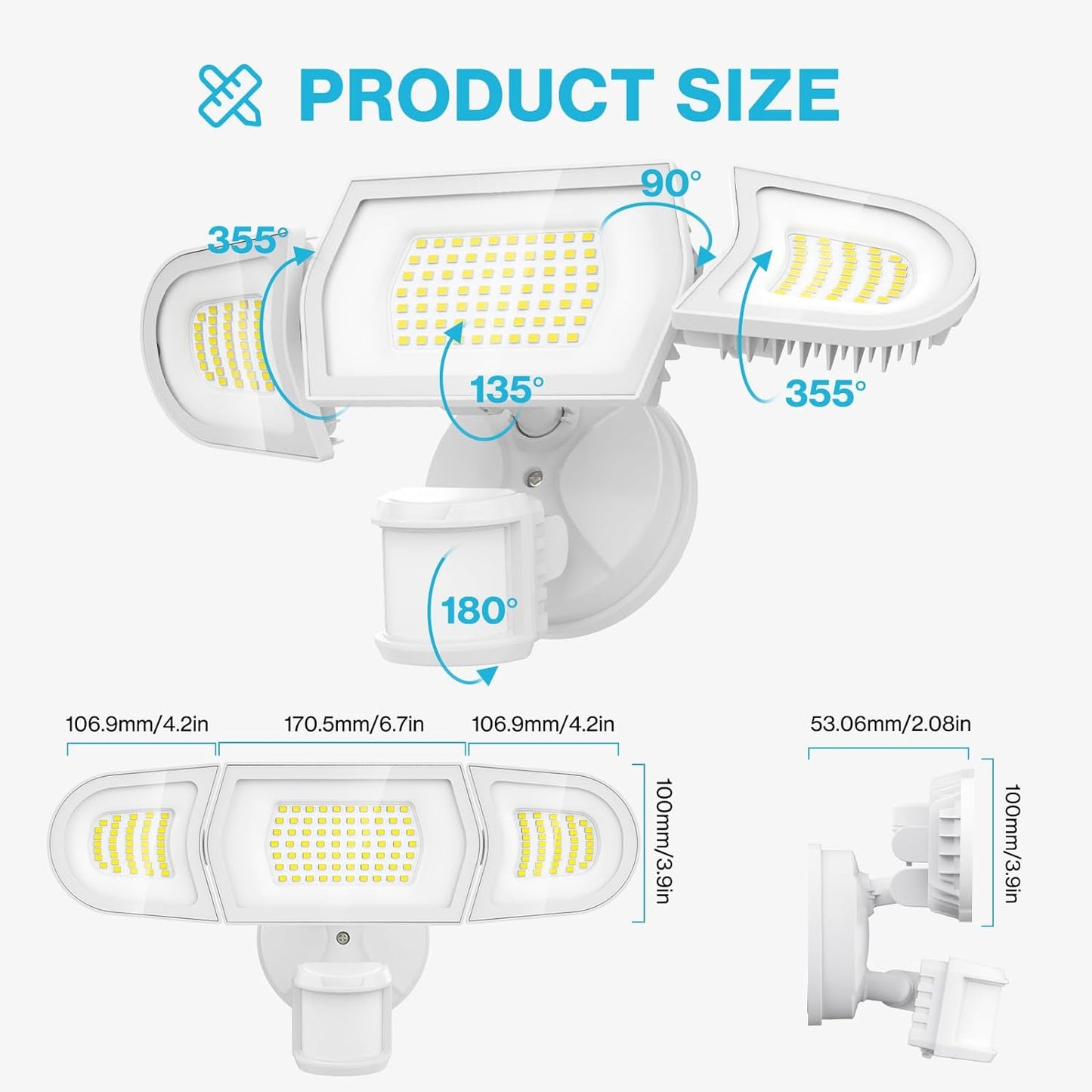 100W LED Security Light Motion Sensor Outdoor White Light, 2 Pack, 9000LM Super Bright