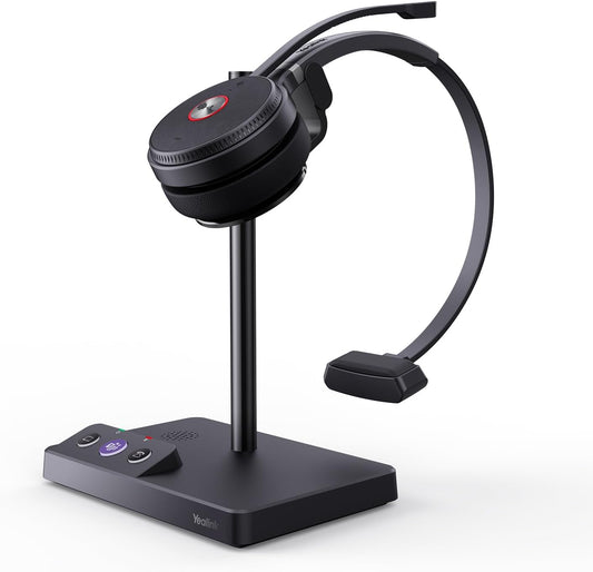 Wireless DECT , Teams Certified, Single Ear Office Headset for Desk Phone and Computers with Noise Cancellation