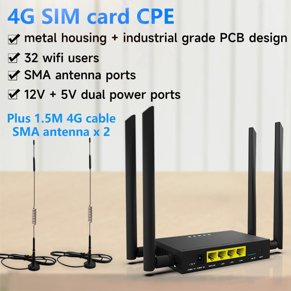 GC111 Industrial Grade 4G CPE LTE SIM Card WiFi Router with Tough Iron case 32 WiFi Users RJ45 X 4 Dual Power 12V/5V