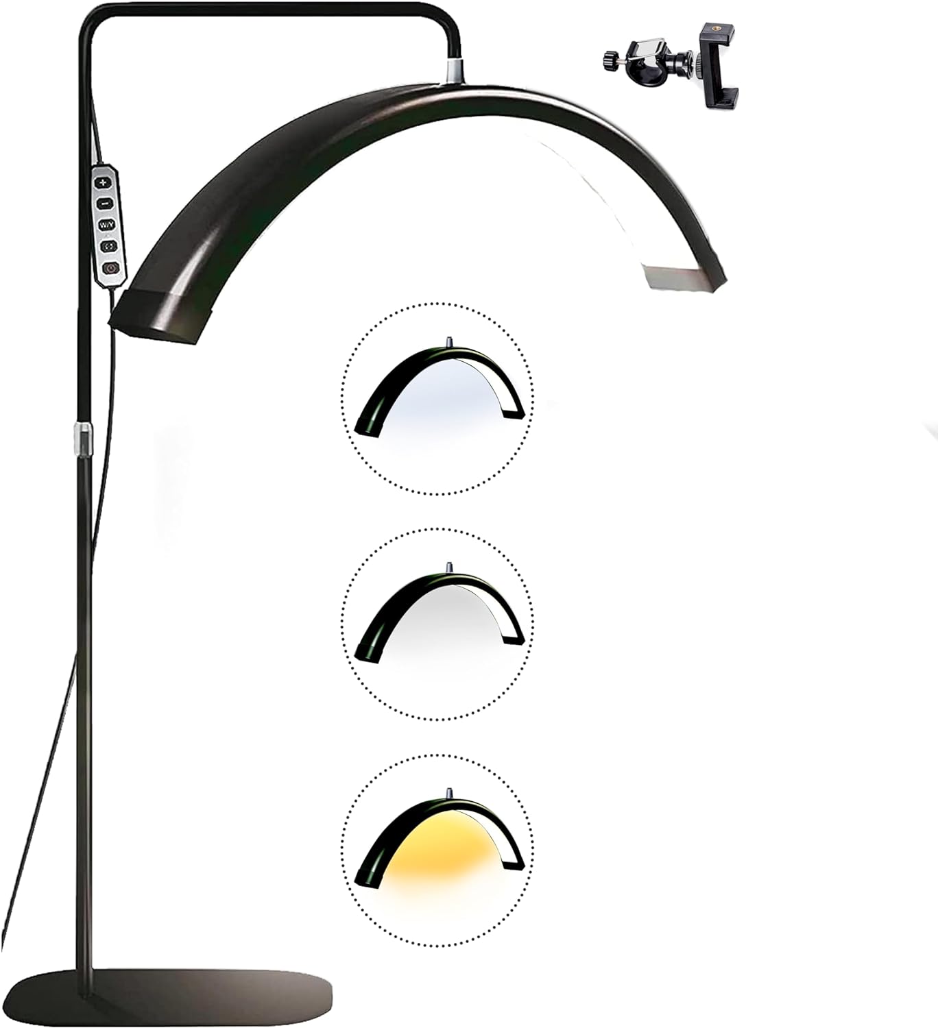 Half Moon LED Floor Lamp for Beauty and Content Creation: Ideal for Lash Extension, Skincare, Eyebrows, Tattoo, Filming Black