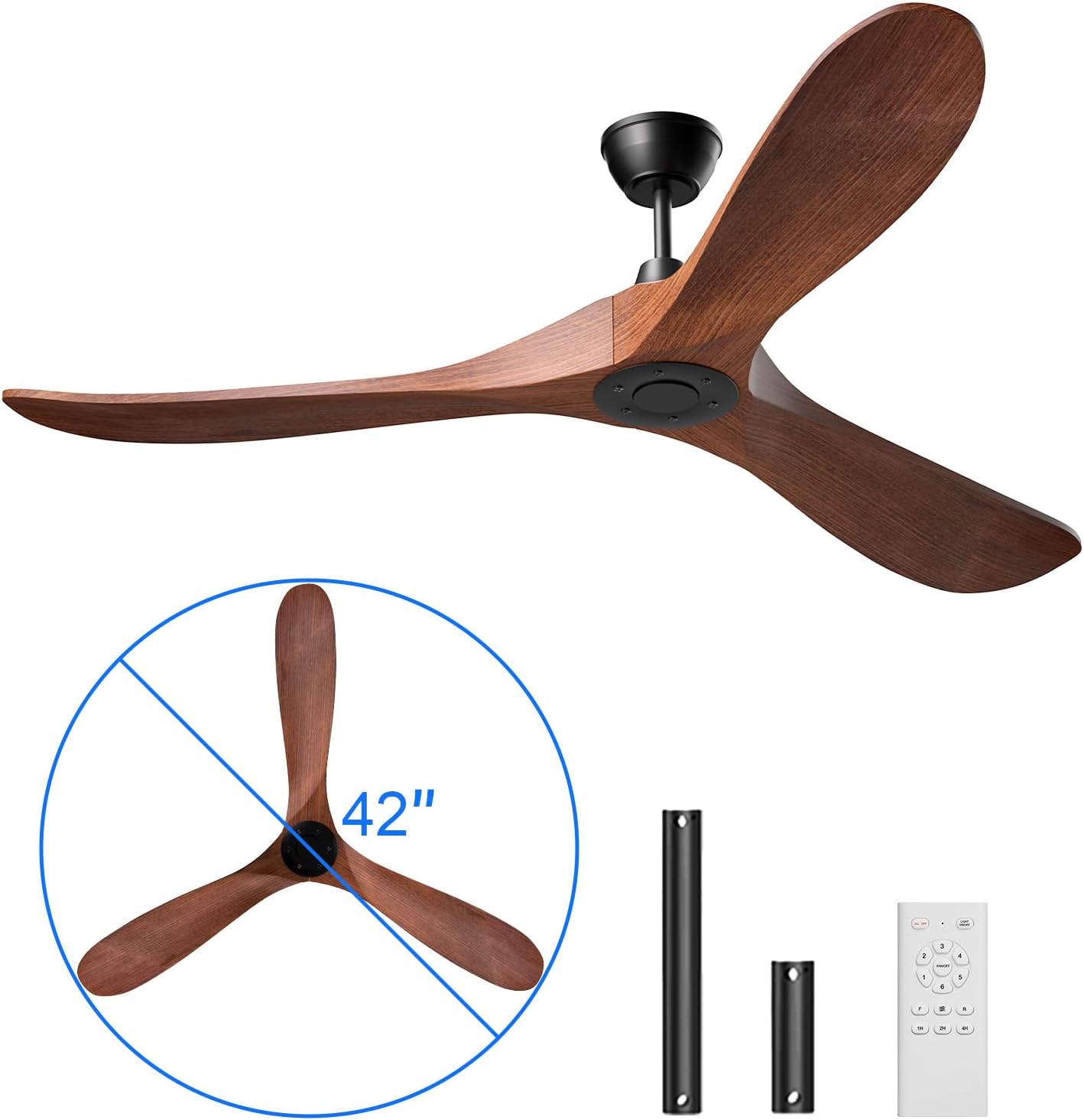 Obabala Ceiling Fans without Lights,42 inch Ceiling Fan with Remote Control Outdoor/Indoor Ceiling Fan 6-Speed Noiseless D