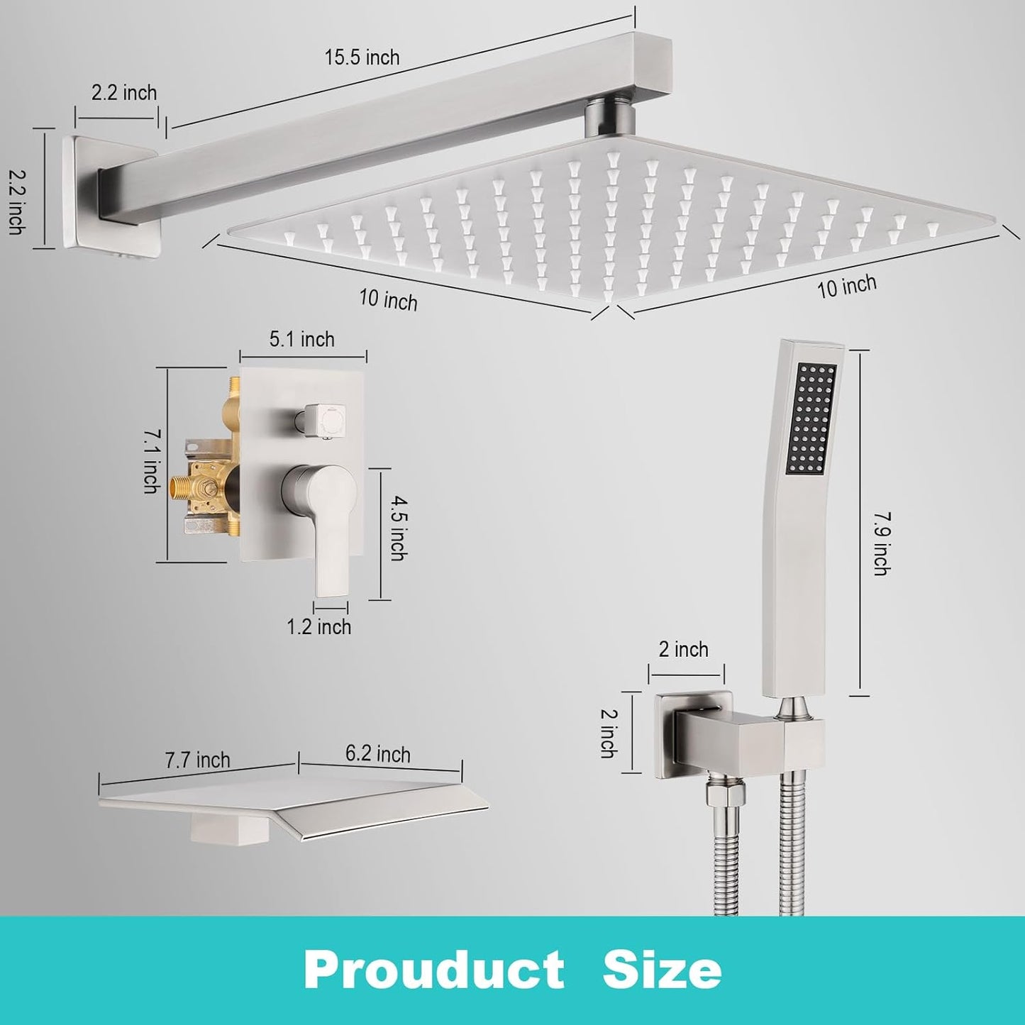 Shower Faucet Set - LEPO Bathroom 10 Inch Rain Mixer Shower Combo Set with High Pressure Rain Shower Head and Handheld Shower Spray, Wall Mount Tub