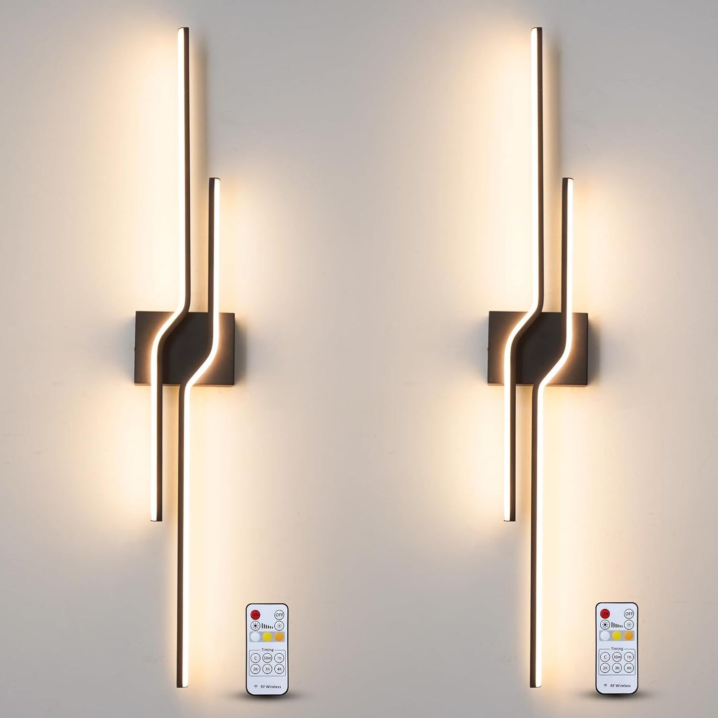 Modern Wall Sconce Set of Two with Remote Control, Dimmable LED