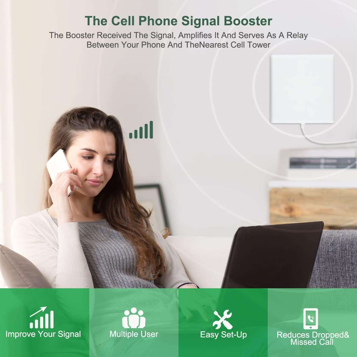 AT&T Cell Phone Signal Booster T Mobile Signal Booster Verizon Cell Signal Booster for Home for All Carriers 5G 4G LTE 3G, AT&T Cell Booster Verizon Network Extender AT&T Cell Phone Booster for Ho