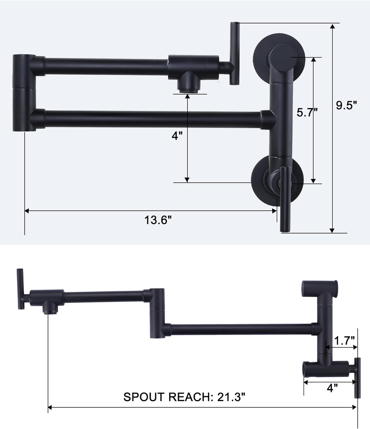 Wall Mounted, Single Hole, Folding Pot-Filler w/2 Attachments