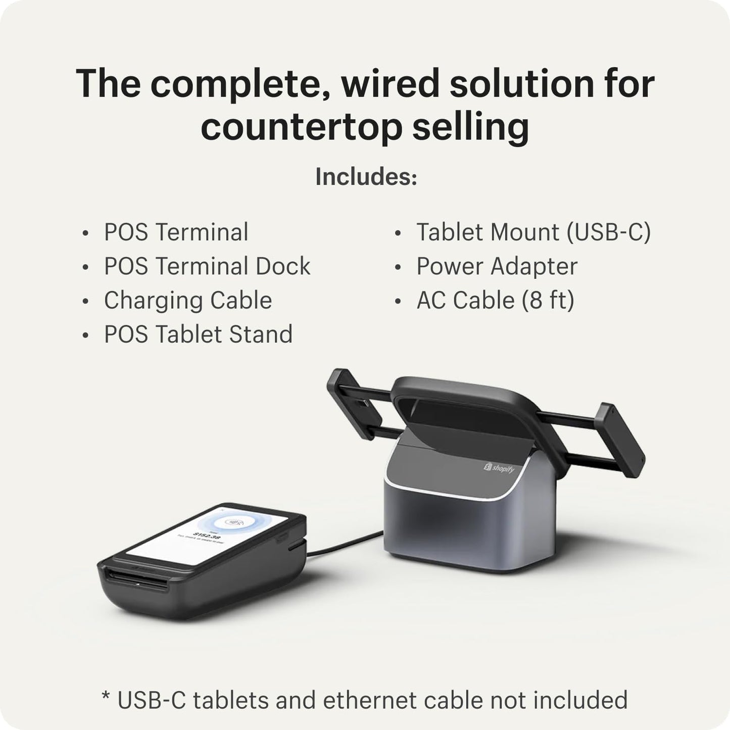 Shopify POS Terminal Countertop Kit for USB-C Tablets - Point of Sale Machine & Tablet Stand for in-Store Retail - All-in-One