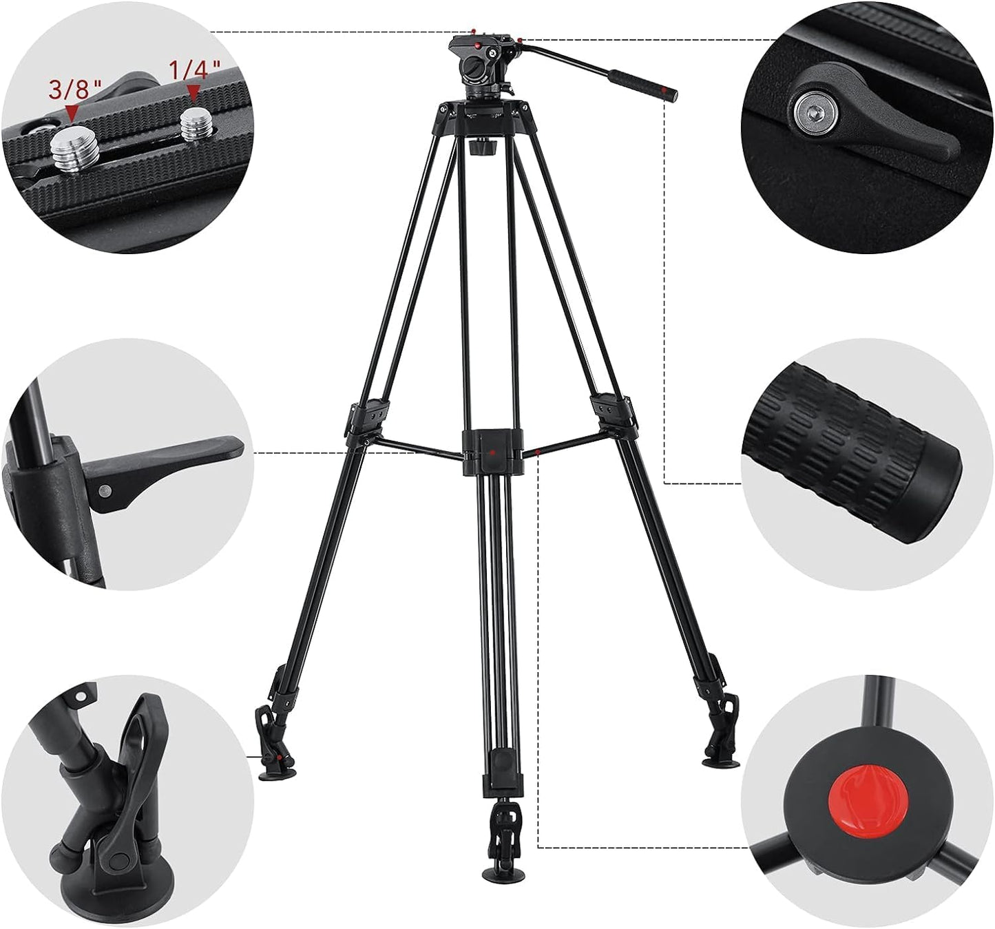 CAMBOFOTO 67 inch Video Tripod Heavy Duty Tripod with 360 Fluid Head,Mactrem Aluminum Tall Tripods Professional Compatible with Canon Nikon Sony DSLR Camera Camcorder Telescope Bnoculars