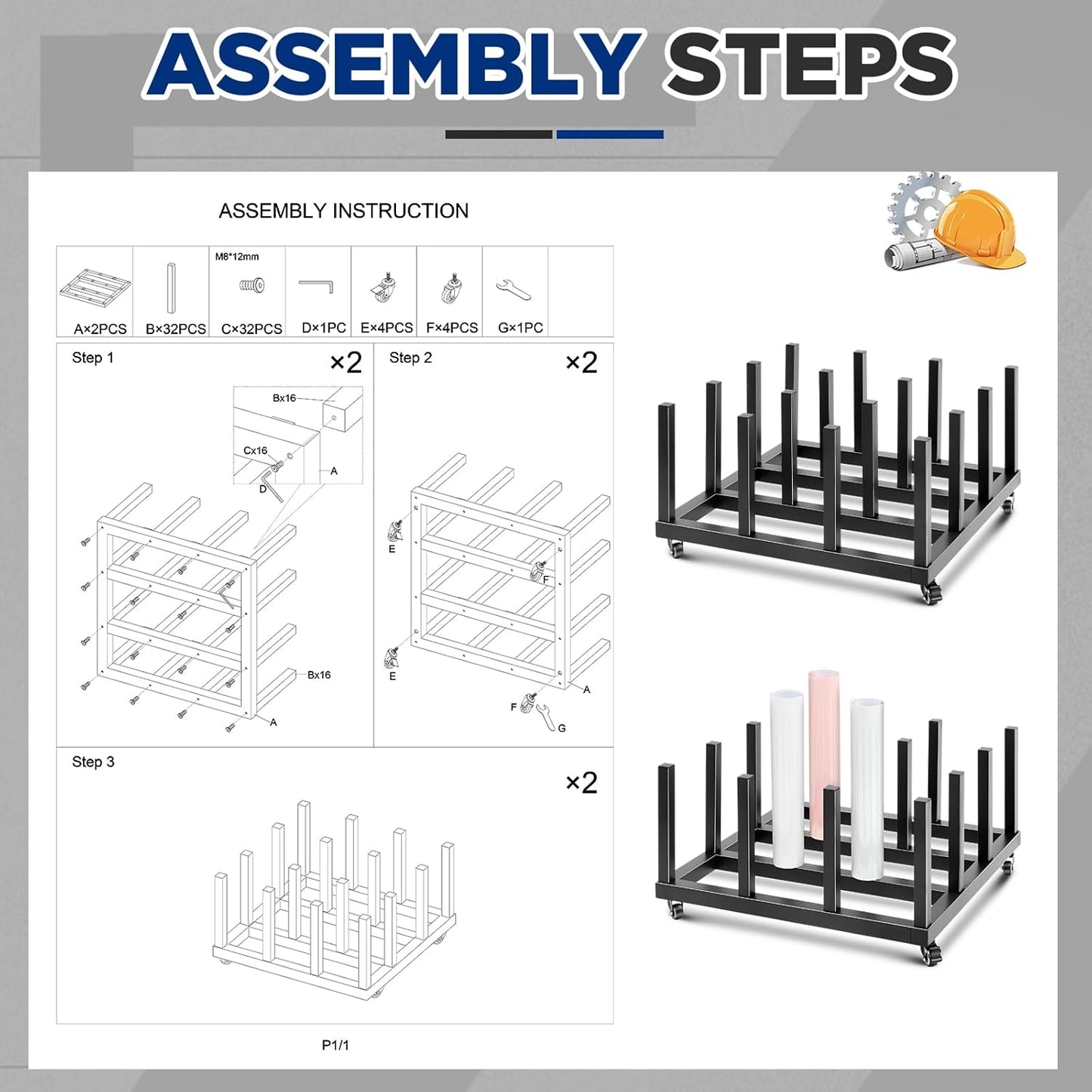 2 Pcs Vinyl Storage Cart Mobile Rack 16 Roll Vinyl Roll Holder Square Core Vinyl Organizer Utility Carts Heavy Duty Digital Media for Mobile Storage