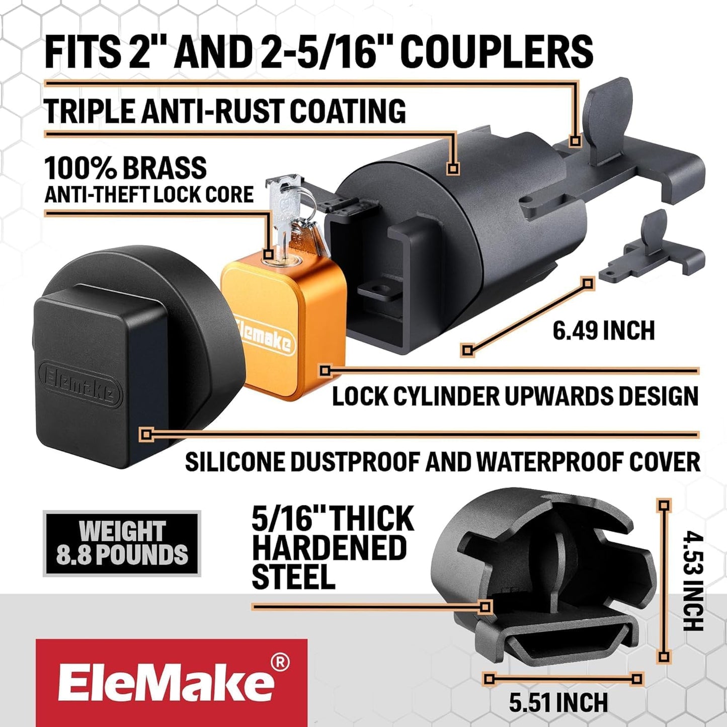 Upgraded Trailer Coupler Lock Fits 2&#34; and 2-5/16&#34; Couplers, Heavy Duty Trailer Hitch Lock with Weatherproof Silicone Cover, Anti Theft