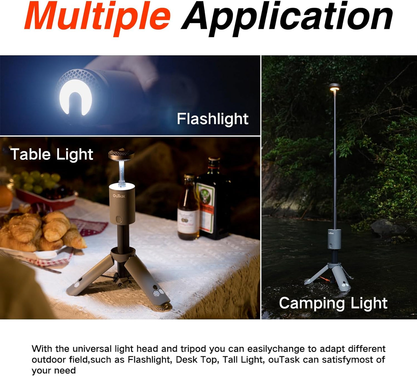 Outask Camping Lantern Rechargeable, Portable Magnetic Camping Lights with 12000mAh Battery, Telescoping IPX6/IPX7