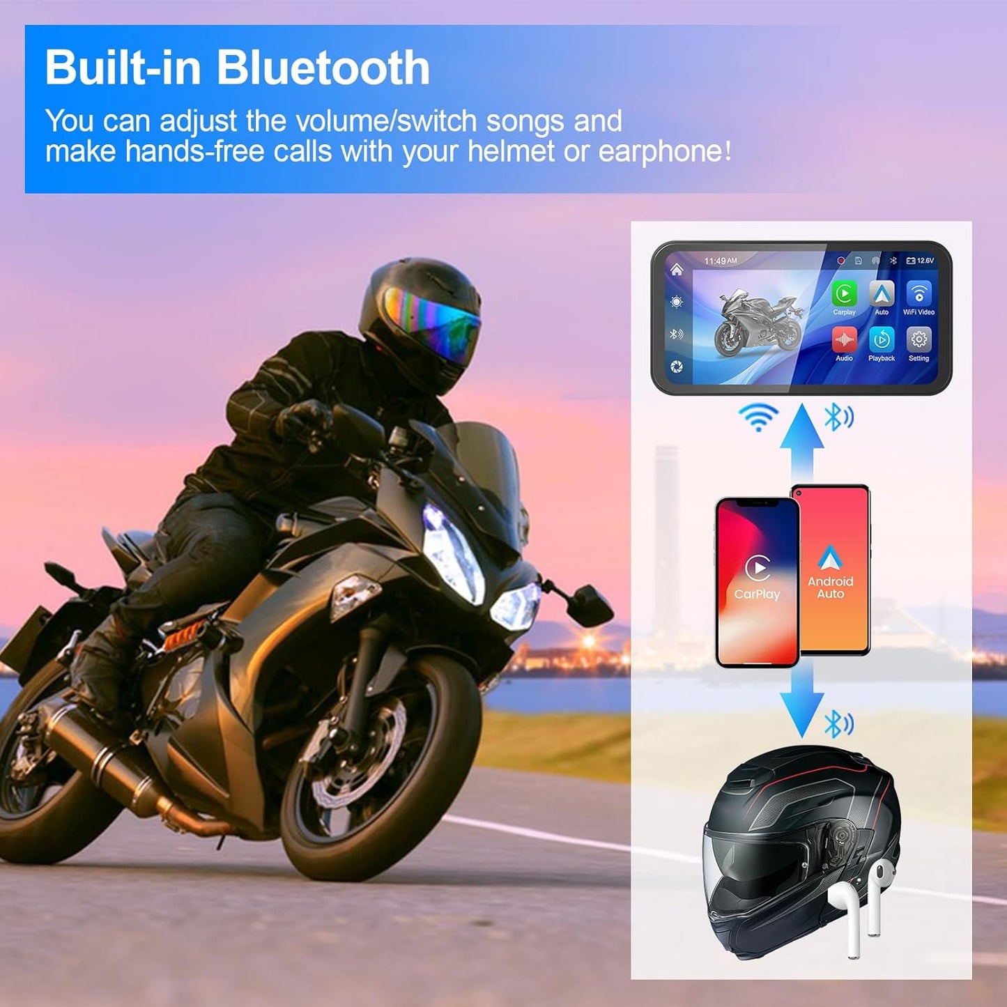 WEUASTE Motorcycle Dash Cam, 6.25 Inch Motorcycle Carplay & Motorcycle Android Auto Touch Screen, Motorcycle Camera, Motorcycle GPS, IP67 Waterproof,