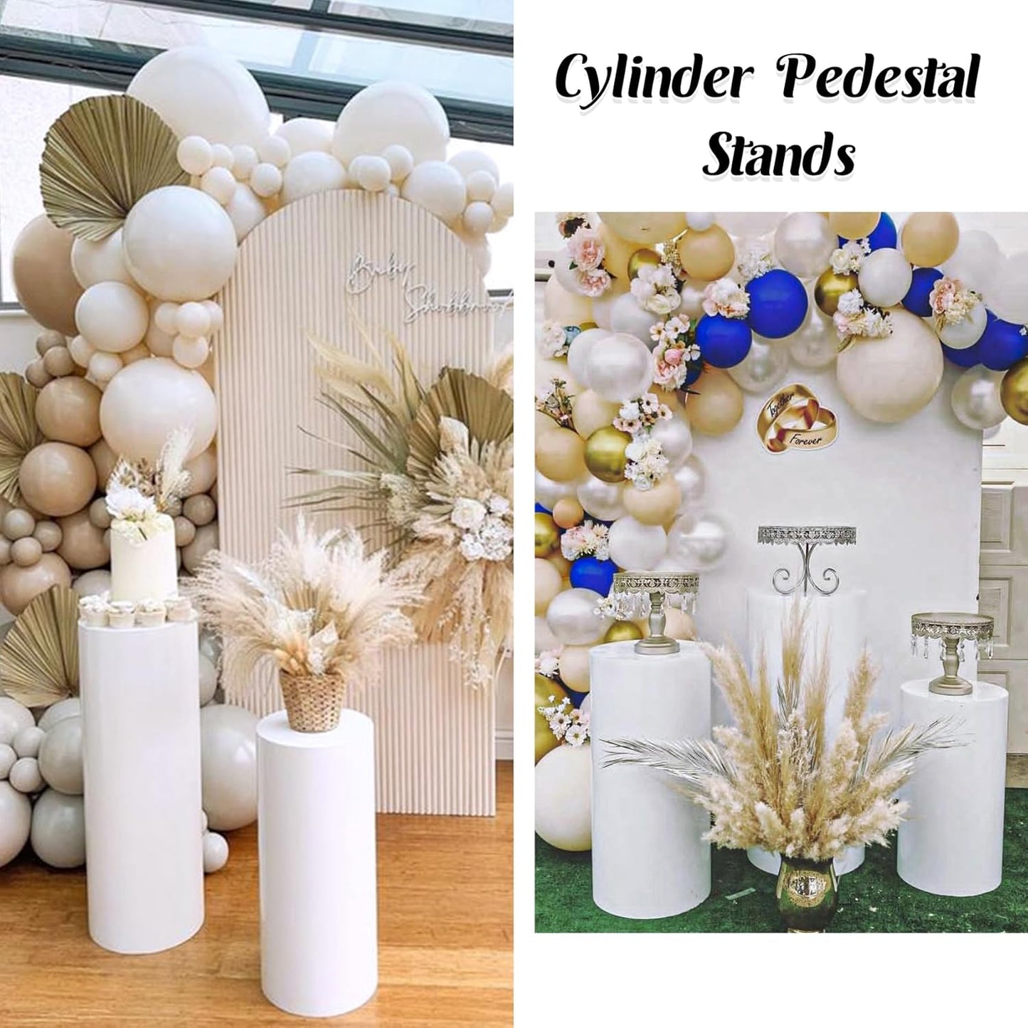 JALANCY 3PCS Metal Cylinder Pedestal Stands for Party White Round Dessert Tables Pedestal Display Plinth Pillars for Birthday