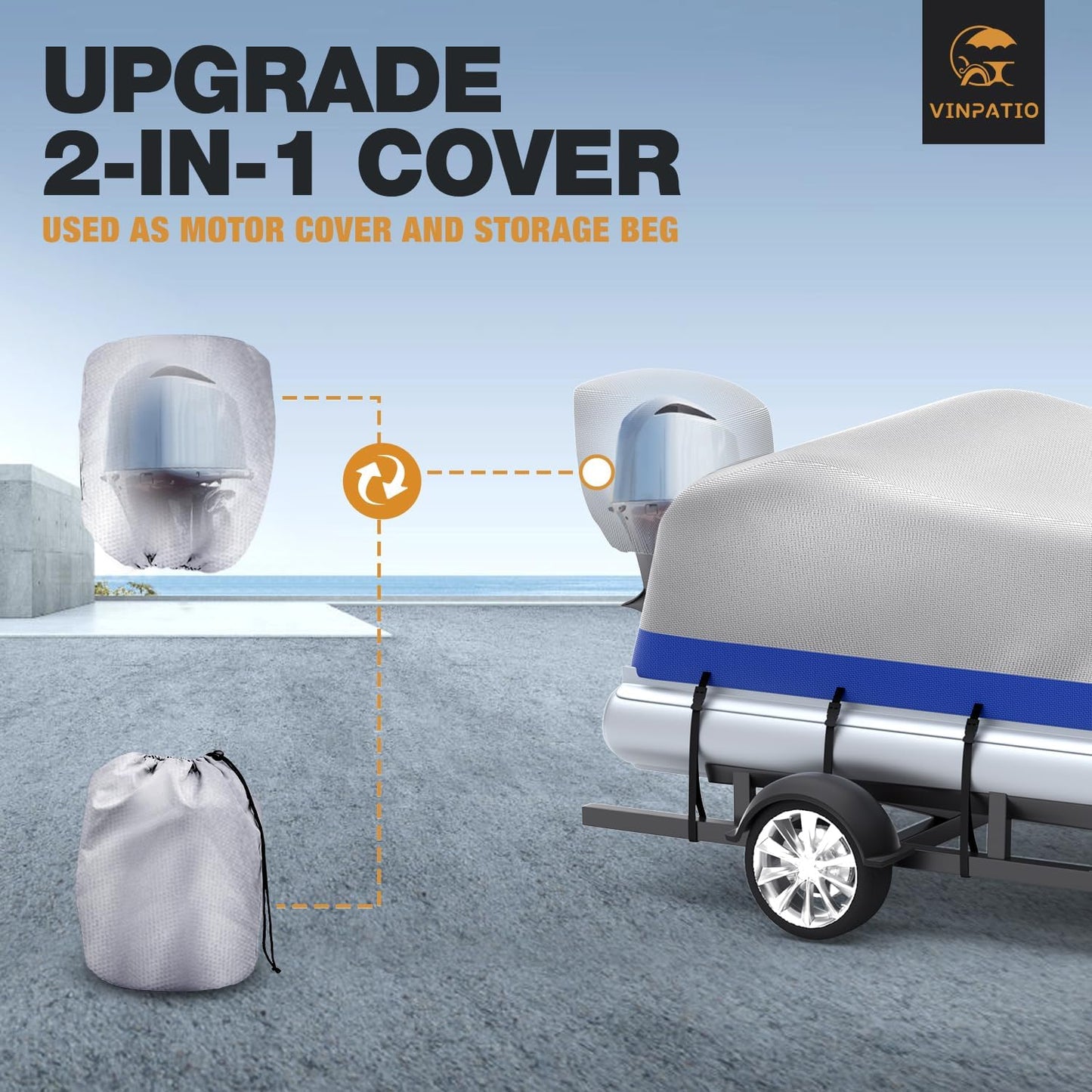 Pontoon Boat Cover with Motor Cover: Pontoon Cover Heavy Duty 800D Solution-Dyed Polyester UV Resistant Marine Grade Waterproof Pontoon Boat Covers