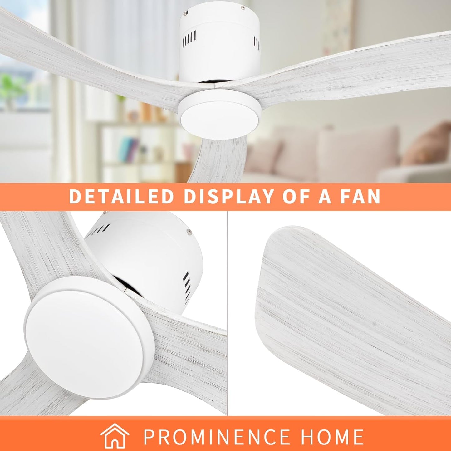 revoici Flush Mount Ceiling Fan With Light Remote Solid Wood 3Blade 52in 6Speeds Quiet DC Reversible Motor 3 Color Light 2H/4H/8H Timing Memory