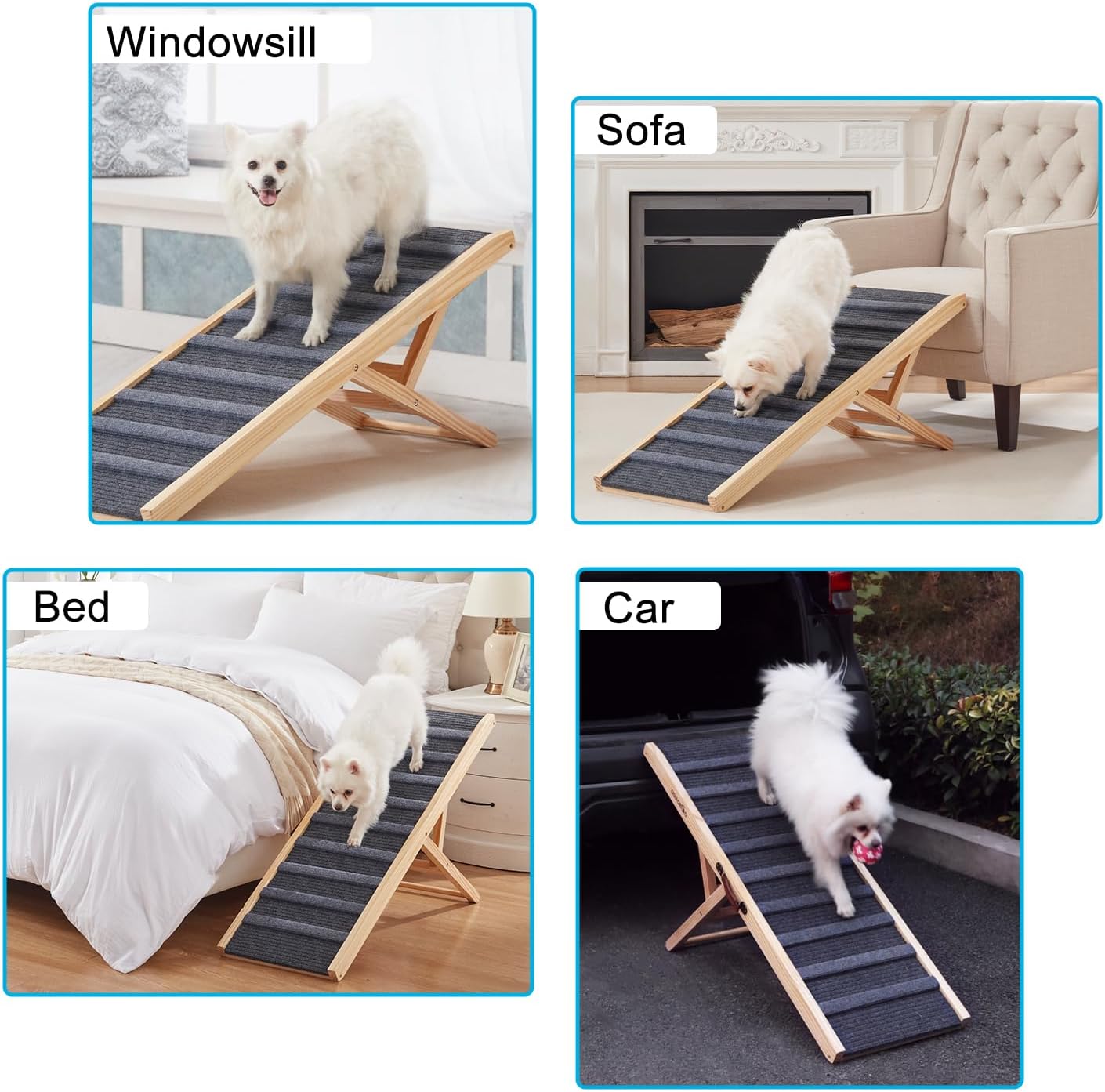 Sakgos Dog Ramp for Bed Wooden Dog Ramps for High Beds Adjustable Dog Ramp for Car Portable Pet Ramps for Large Dogs Get on Bed and Couch Folding Dog