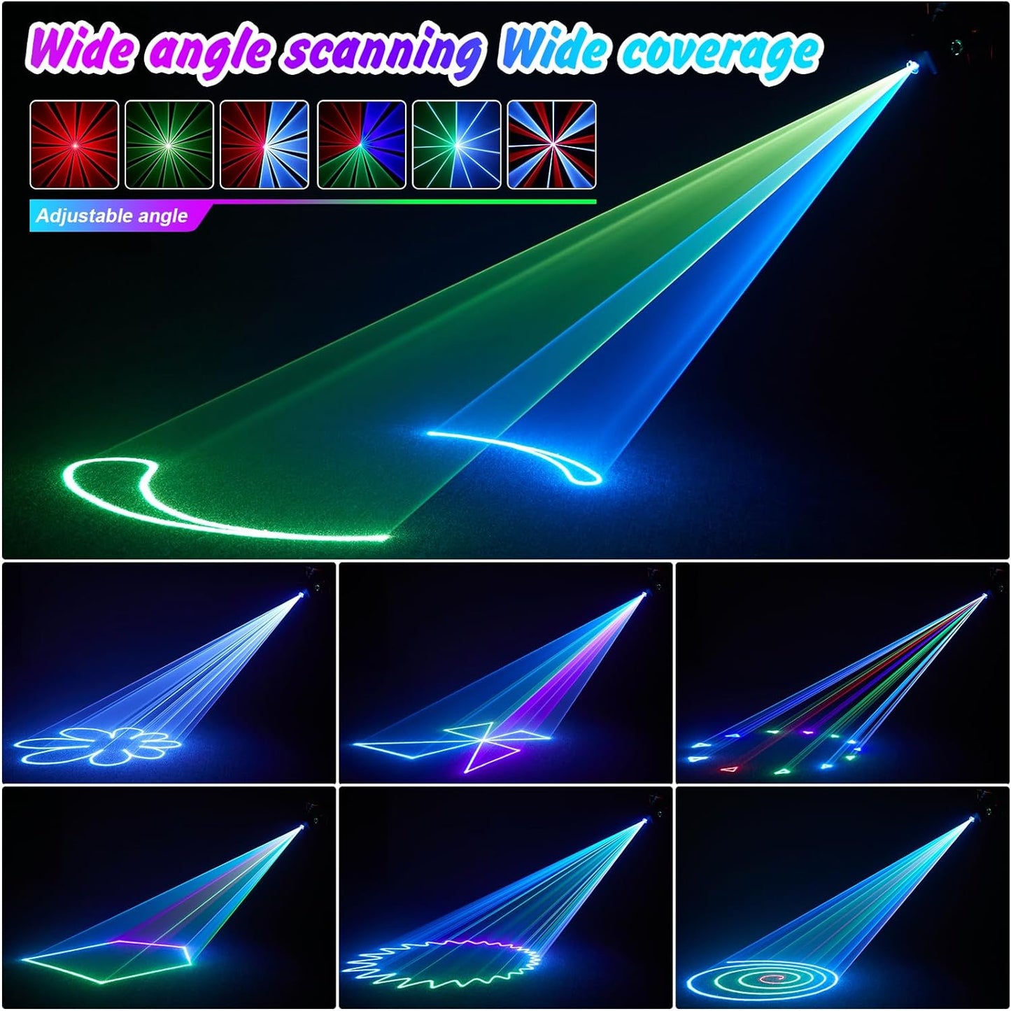 WZYBUTA DJ Laser Light Show 3d Animation, RGB Full Color Animation Lazer Projectors, DMX Laser Show with Remote Control Sound Activated Stage Laser Light Professional for Club Disco Home Bir