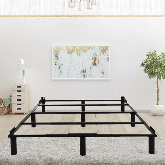 S*MAX Queen Platform Bed Frame Reinforced Heavy Duty Steel Metal Bed Frame 3 Heights Adjustable Nylon Noise Free Feet Retractable with TXL Full Queen