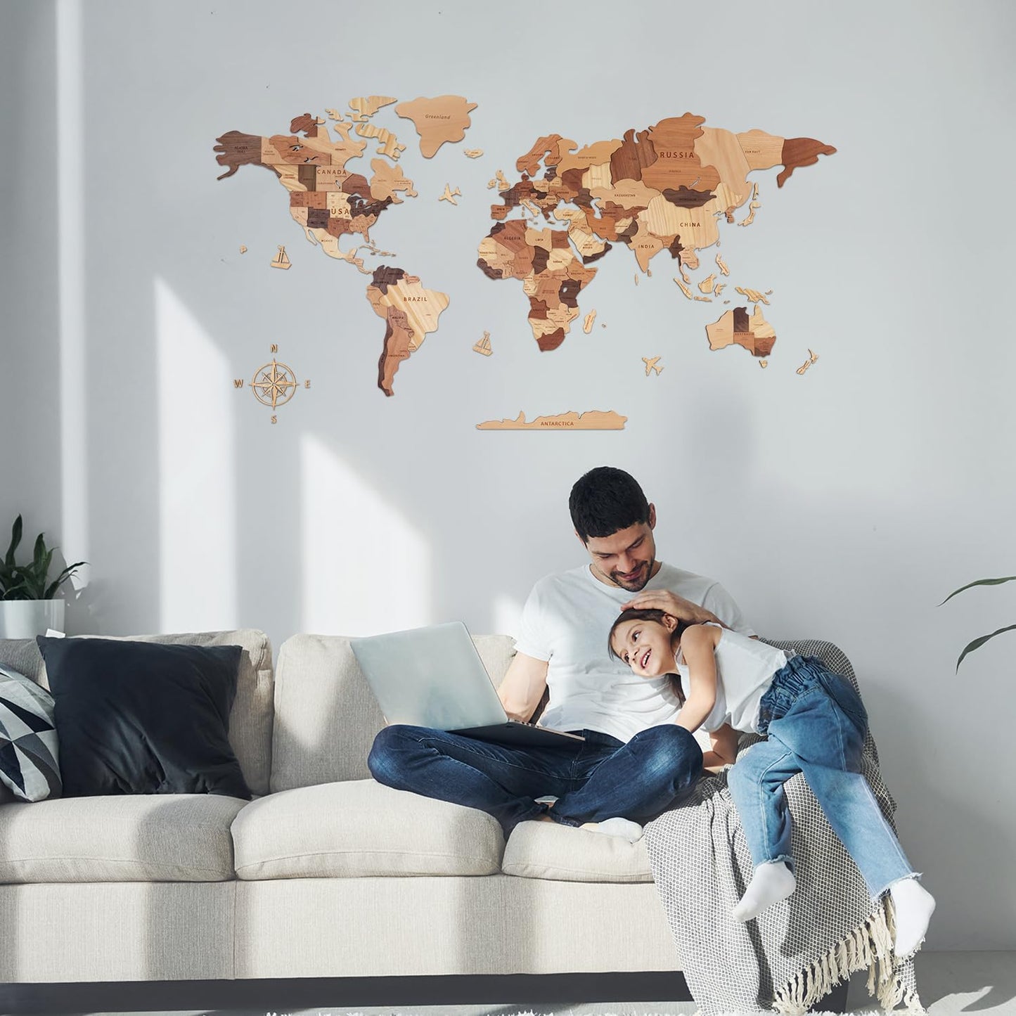 Handiwoo Wooden World Map 3D, Wood World Map Wall Art, Multilayered Wooden Map of The World Wall Decoration, Idea Housewarming Gift Large Wood Travel