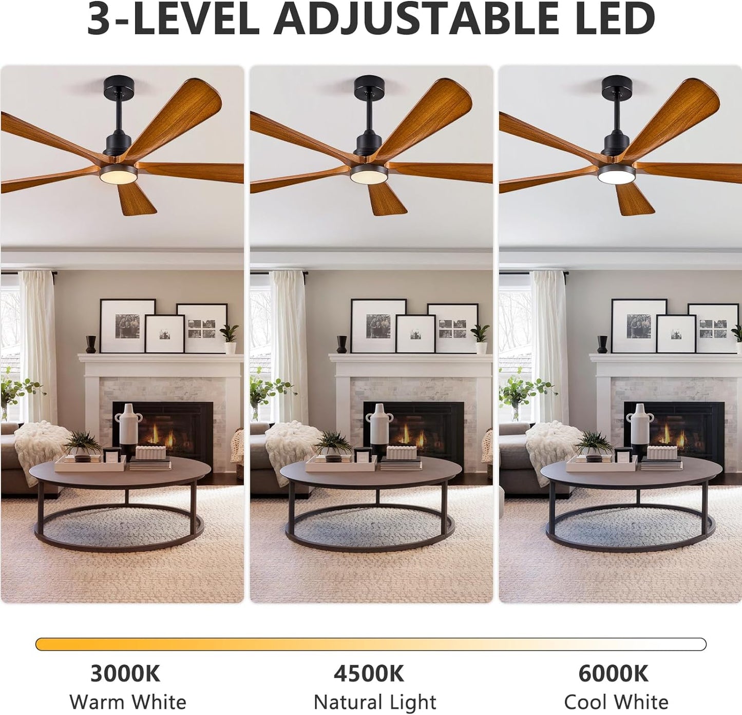 ABZ Ceiling Fans with Lights Remote Control - 52 inch Outdoor Indoor 5 Walnut Wood Blades Modern Ceiling Fan DC Reversible Motor for Patio Bedroom