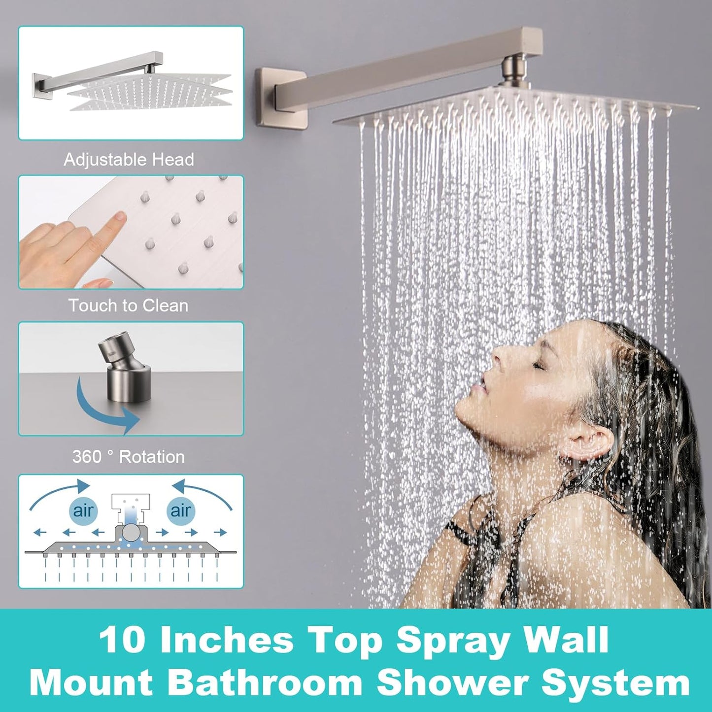 Shower Faucet Set - LEPO Bathroom 10 Inch Rain Mixer Shower Combo Set with High Pressure Rain Shower Head and Handheld Shower Spray, Wall Mount Tub