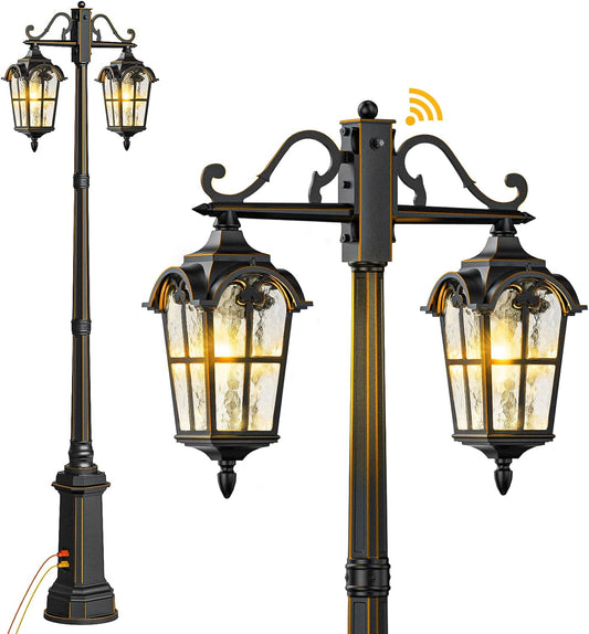 Outdoor Lamp Post Light with GFCI Outlet, Dusk to Dawn, Double Headed