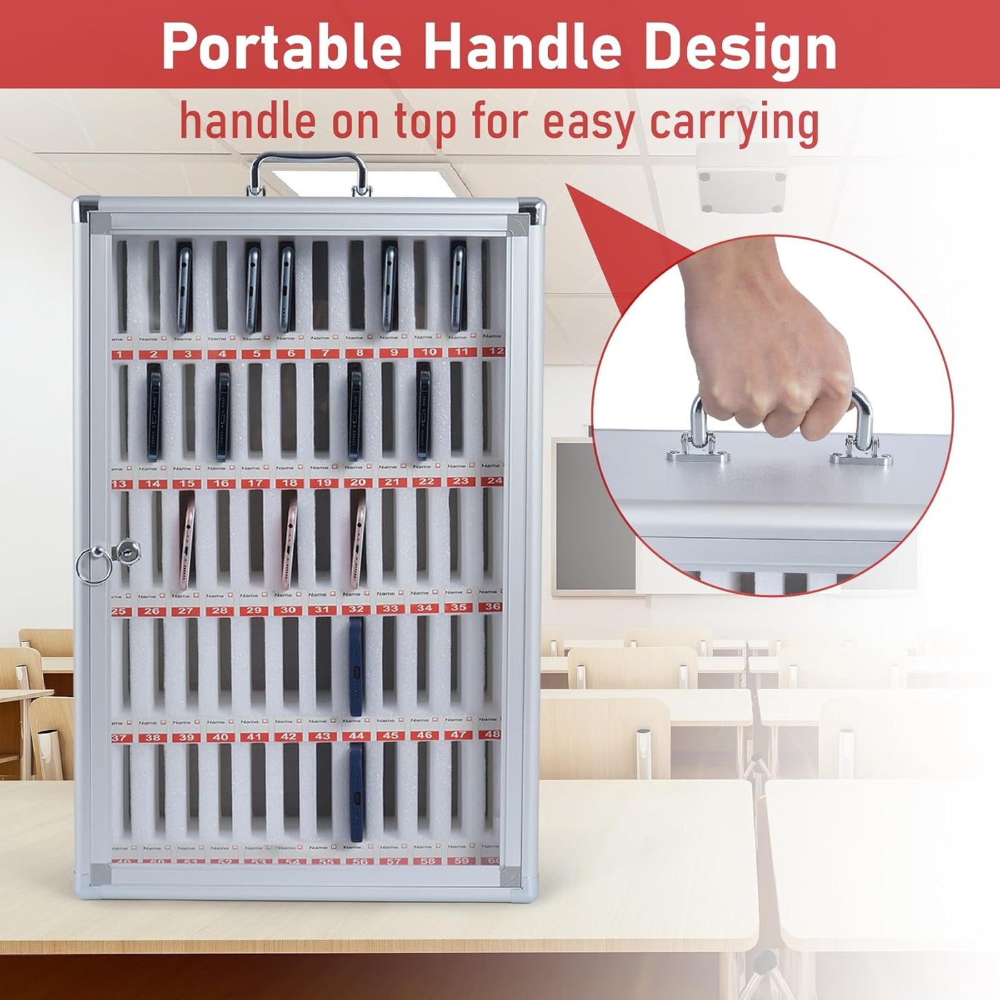 60 Slots Cell Phone Holder Classroom Aluminum Alloy Cell Phones Storage Cabinet Wall Mounted Cell Phone Locker