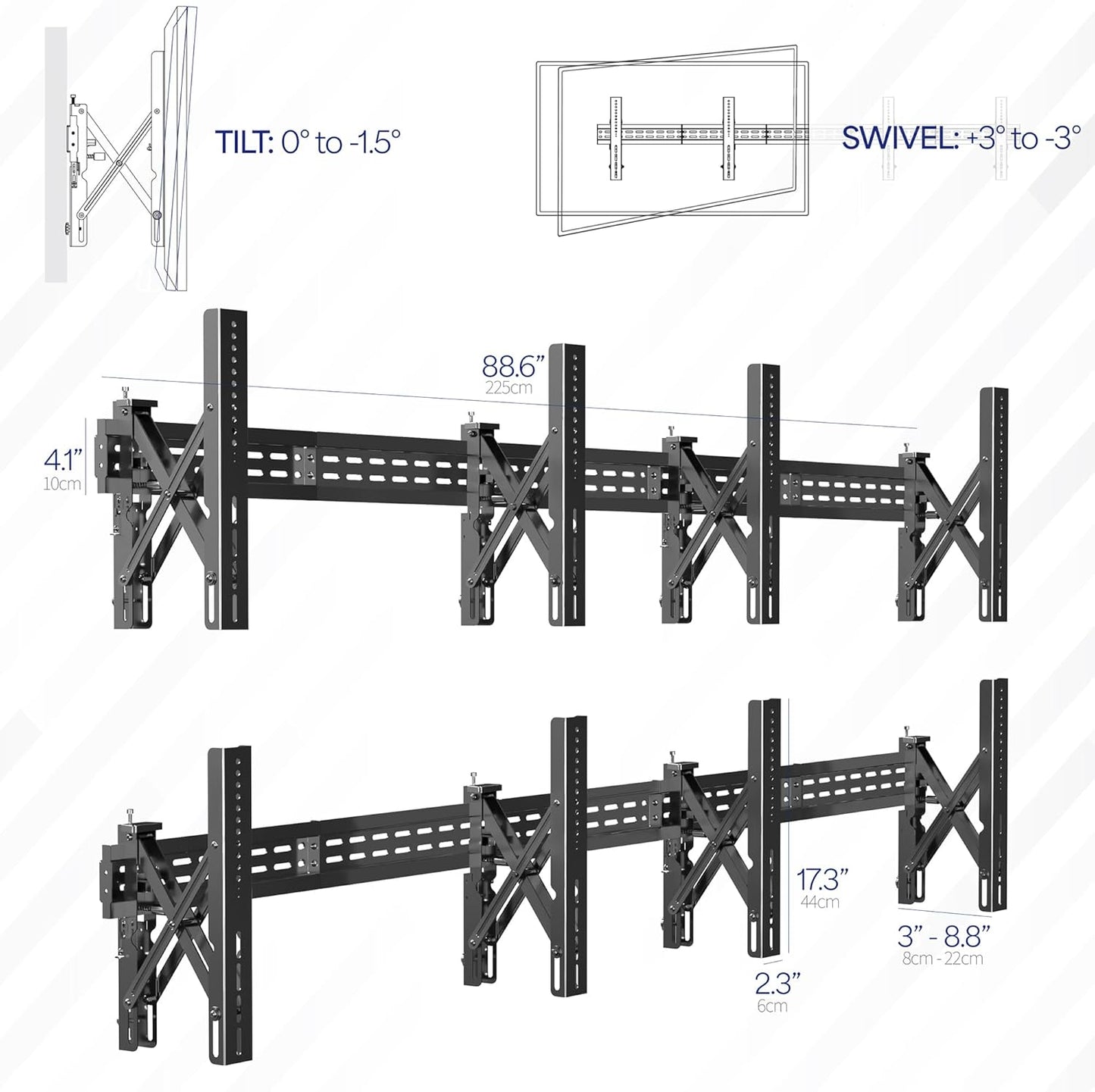 Pop-Out Steel 2x2 Video Wall Mount, Fits 4 TV Screens 37 to 65 inches, Wide VESA Range and Screen Leveling, Holds up to 616 lbs, Black, MOUNT-VW65-4