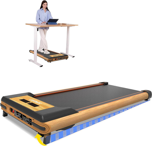 Walking Pad with Incline, Under Desk Treadmills - Grain of Wood Walking Jogging Machine for Home and Office, 2 in 1 Desk Walking Treadmill with Incline