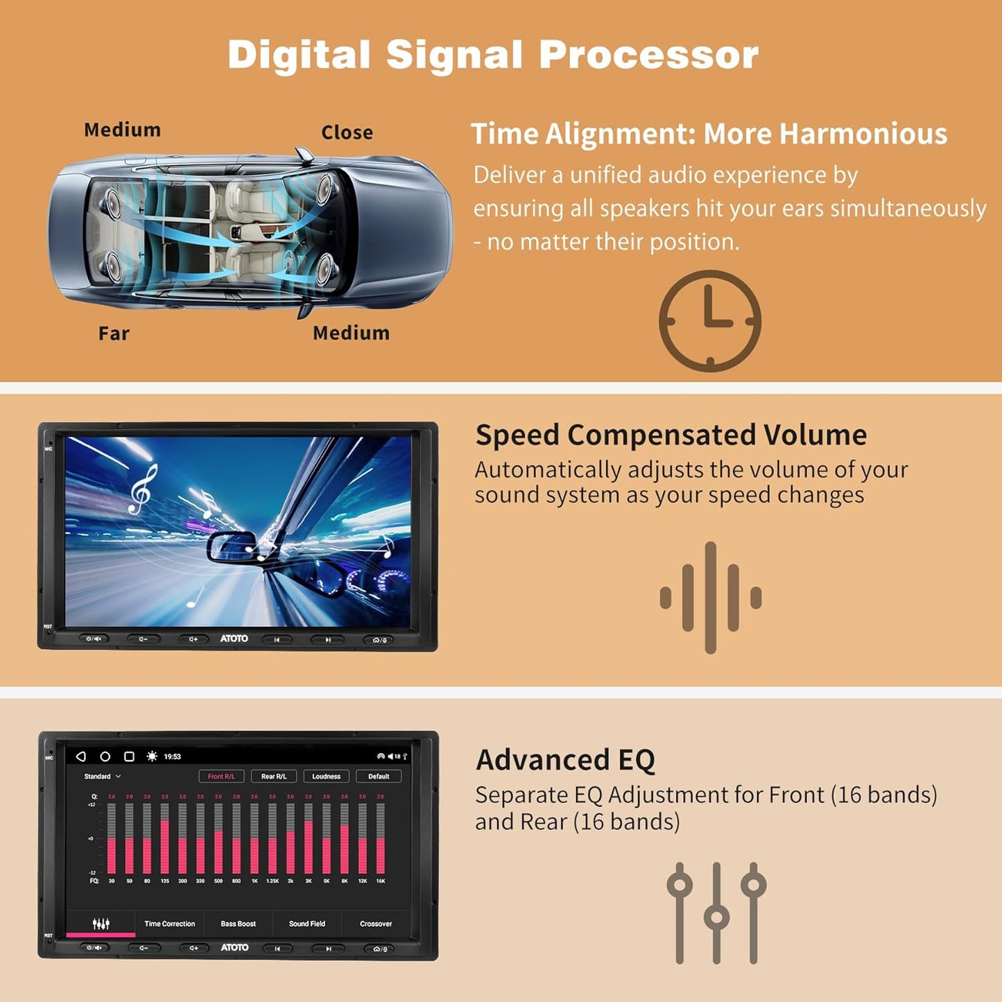 S8 7inch Android Double Din Car Stereo Receivers, Wireless CarPlay & Wireless Android Auto, Dual Bluetooth, Built-in 4