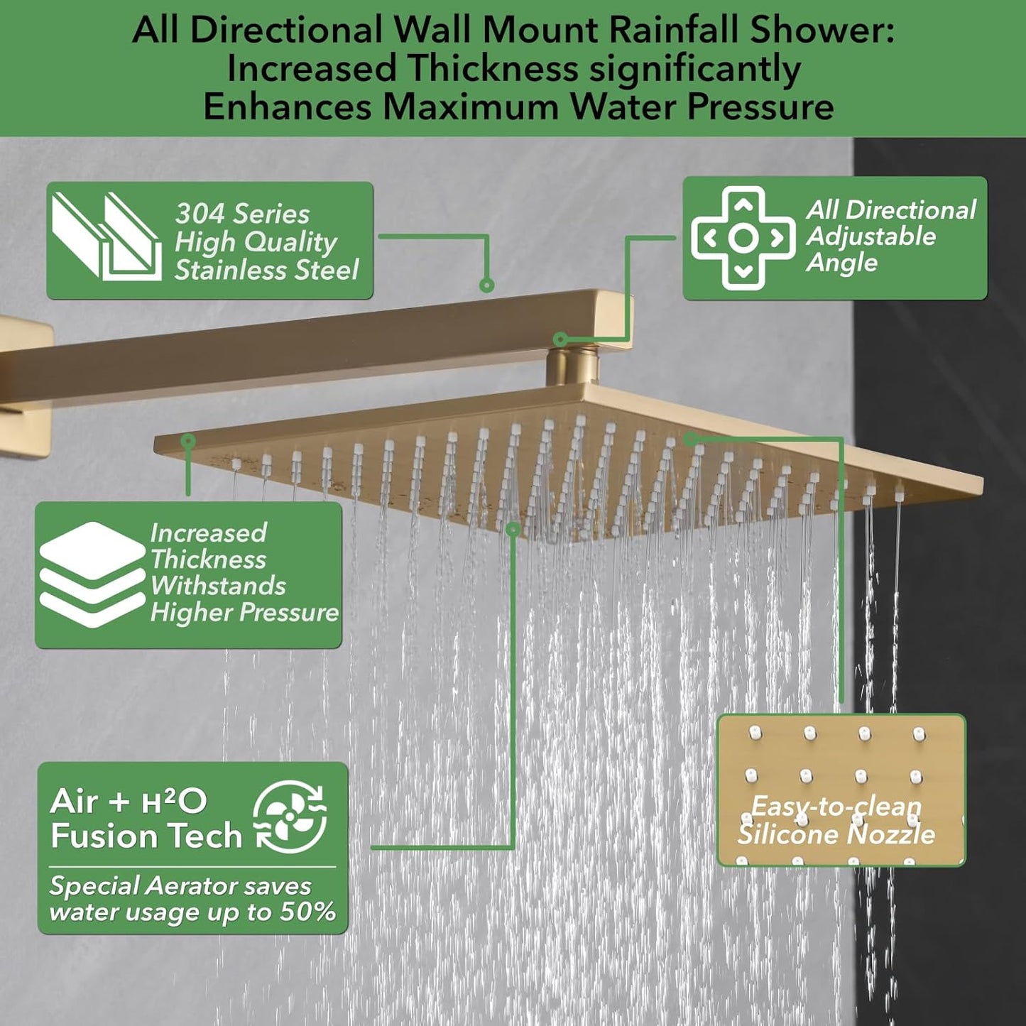 Brushed Gold Shower Faucet Set,Temperature Control System, Push Button Diverter, 10 Inch Shower Head, 2 In 1 Handheld with 6 Smaller Sprayers