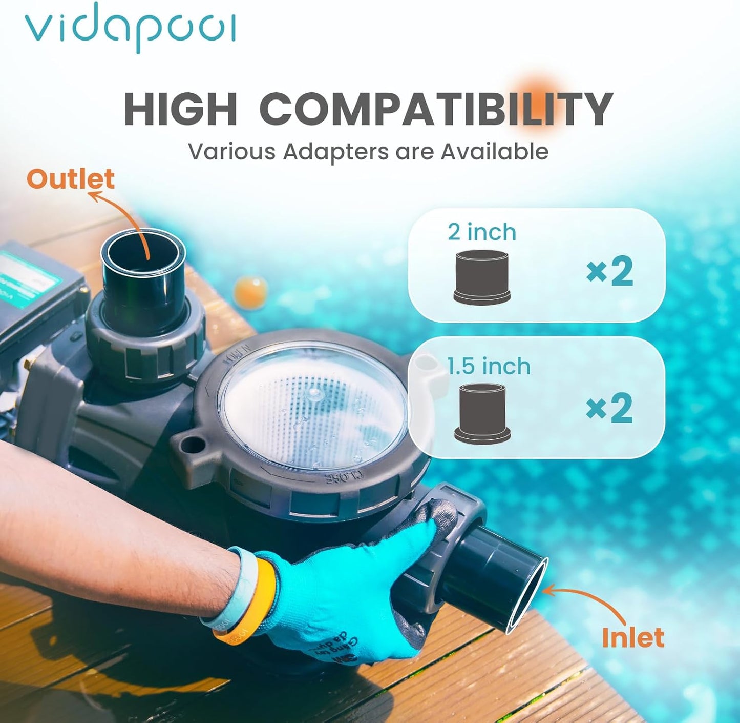 2 HP Pool Pump, 8120GPH, 220V, 2 Interfaces, Powerful In/Above Ground Self Primming Swimming Pool Pumps with Filter Basket