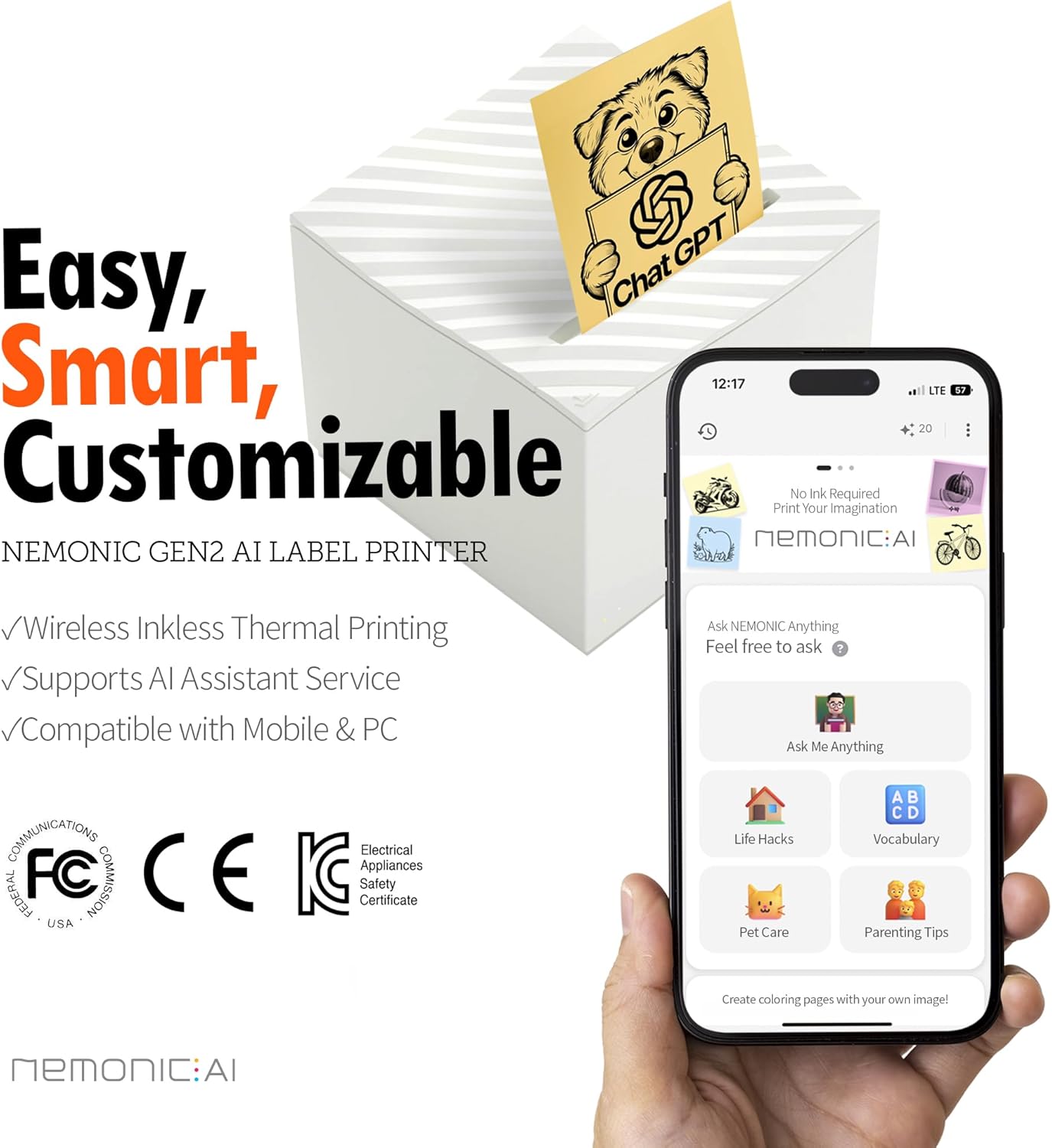 MANGOSLAB Nemonic AI Label Printer | Inkless Bluetooth Thermal Label Printer for Small Business | Portable Wireless Printer & Durable Shipping Label