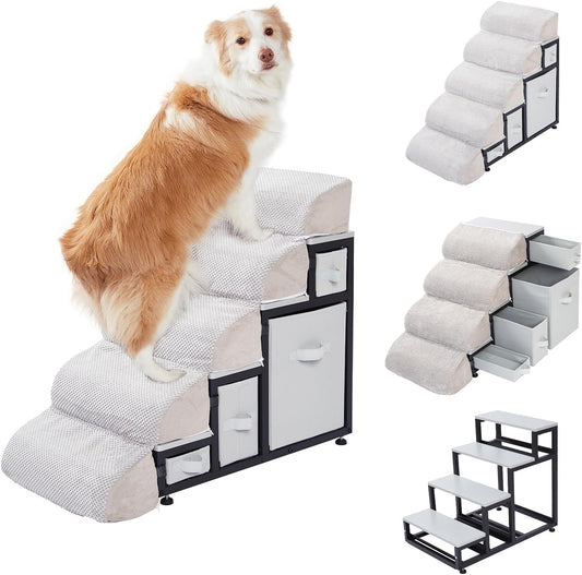 DOICAH Dog Stairs for High Beds and Couch -26 inch Pet Stairs for Medium/Small Dogs and Cats, Bed Steps for Dogs with 4 Storage