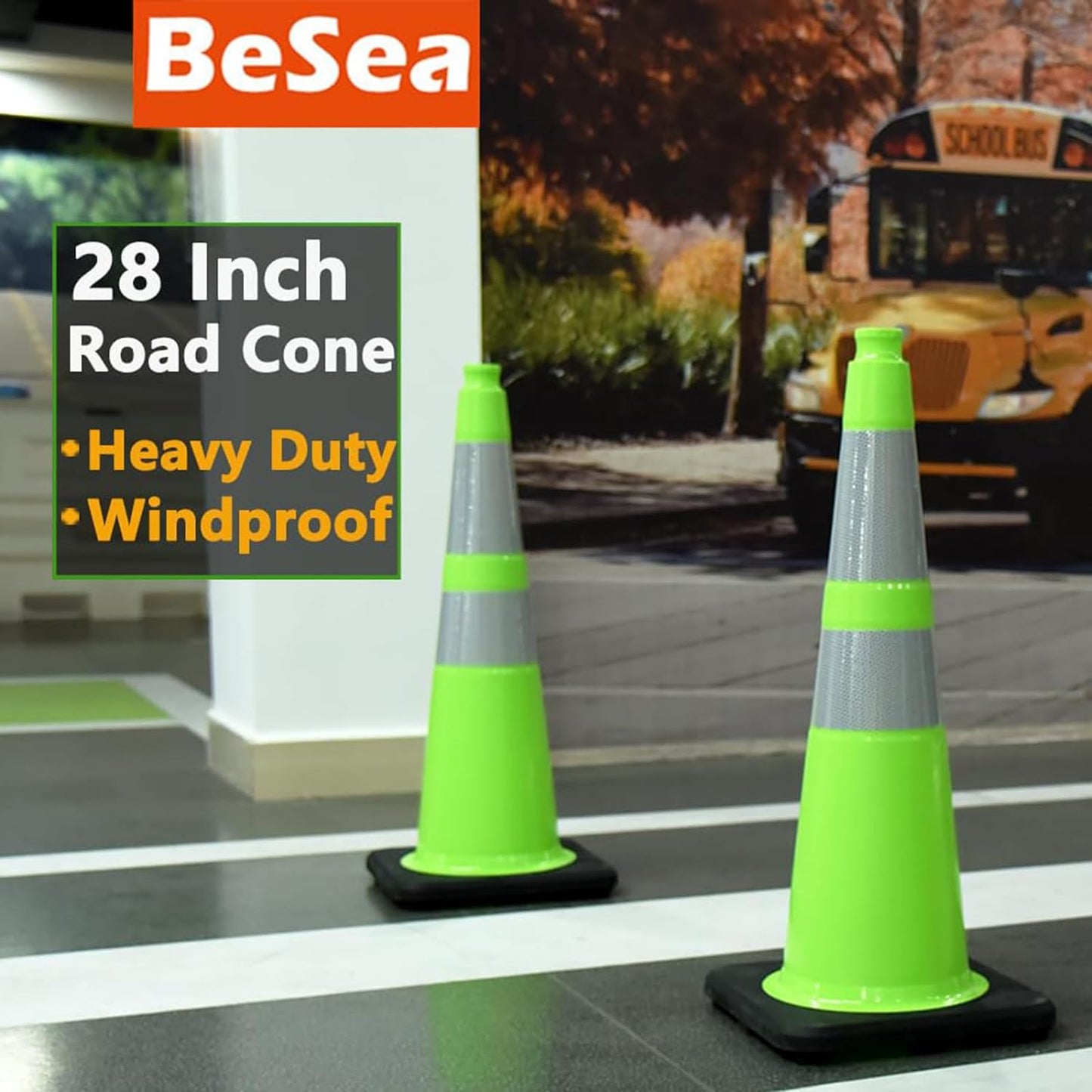 8Pack 28" inch Traffic Cones Green Safety Cones with 6 inch Reflective Collar for Construction Driveway Road Parking Use(8 PCS)