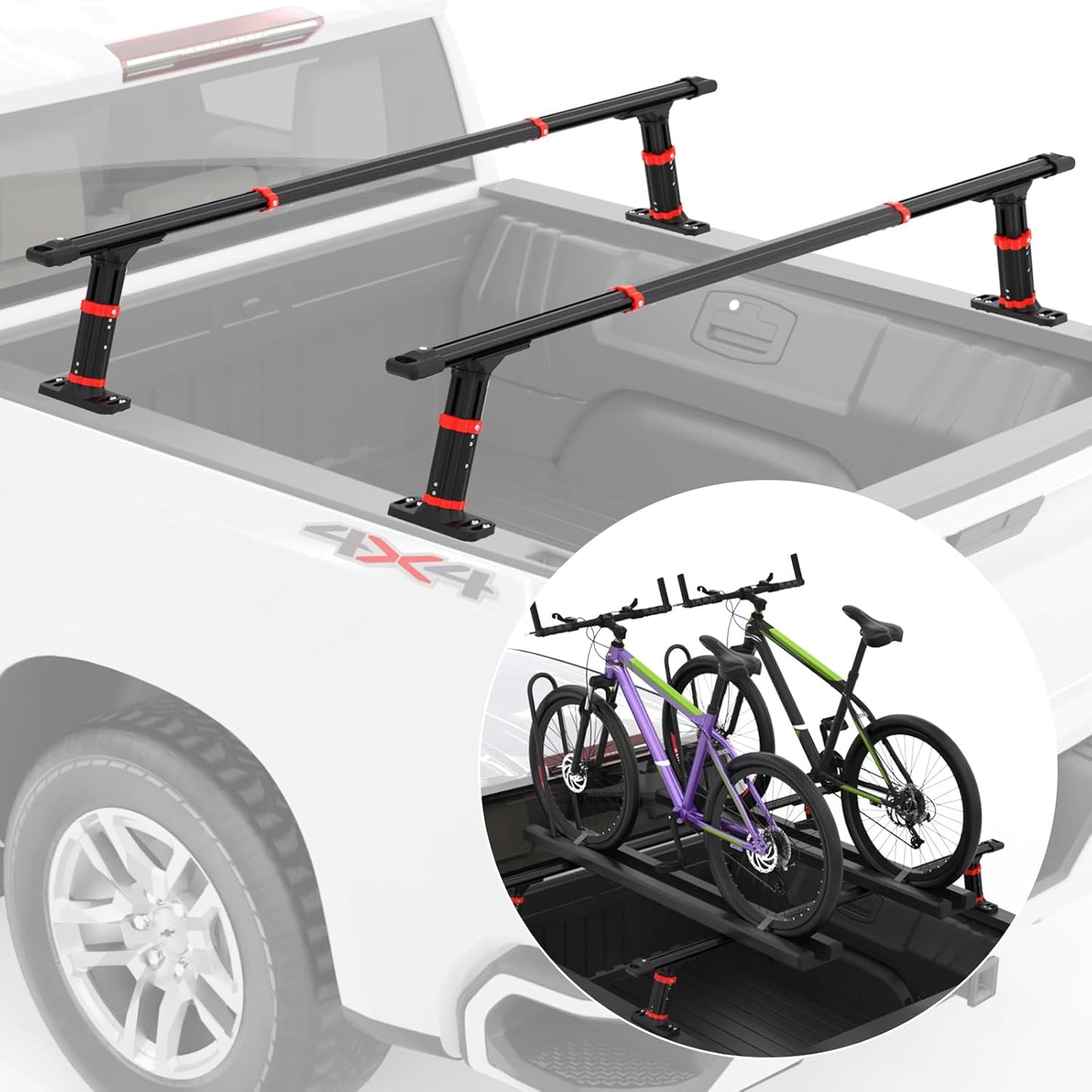 Truck Bed Rack, Aluminum Truck Bed Crossbars for Pick Up Truck with 800lbs Capacity, Adjustable Universal Truck Ladder