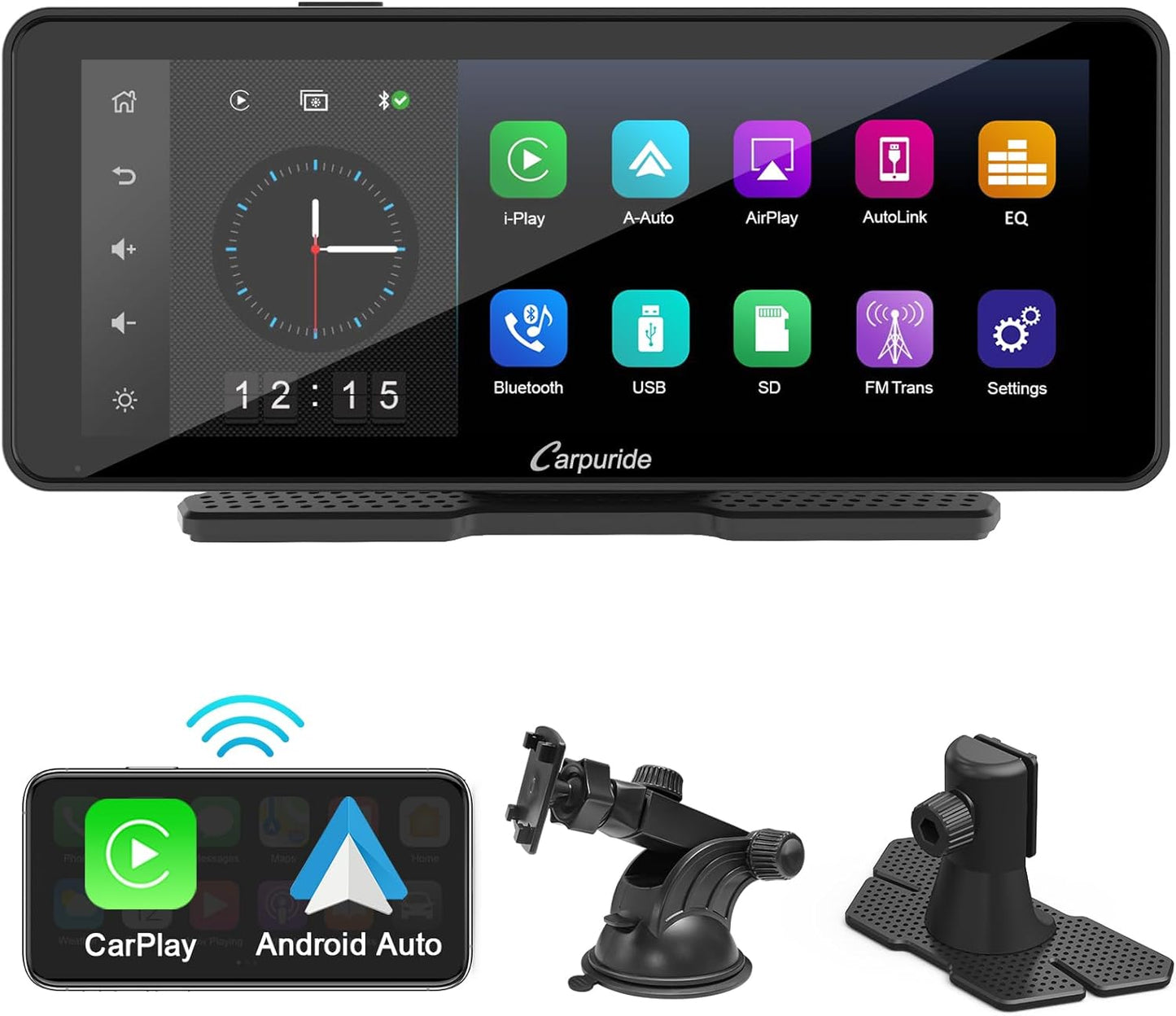 Carpuride W609 Portable Apple Carplay Wireless Car Stereo with Light Sensing - HD 6.86Inch IPS Touch Screen Car Radio Receiver with Android Auto,