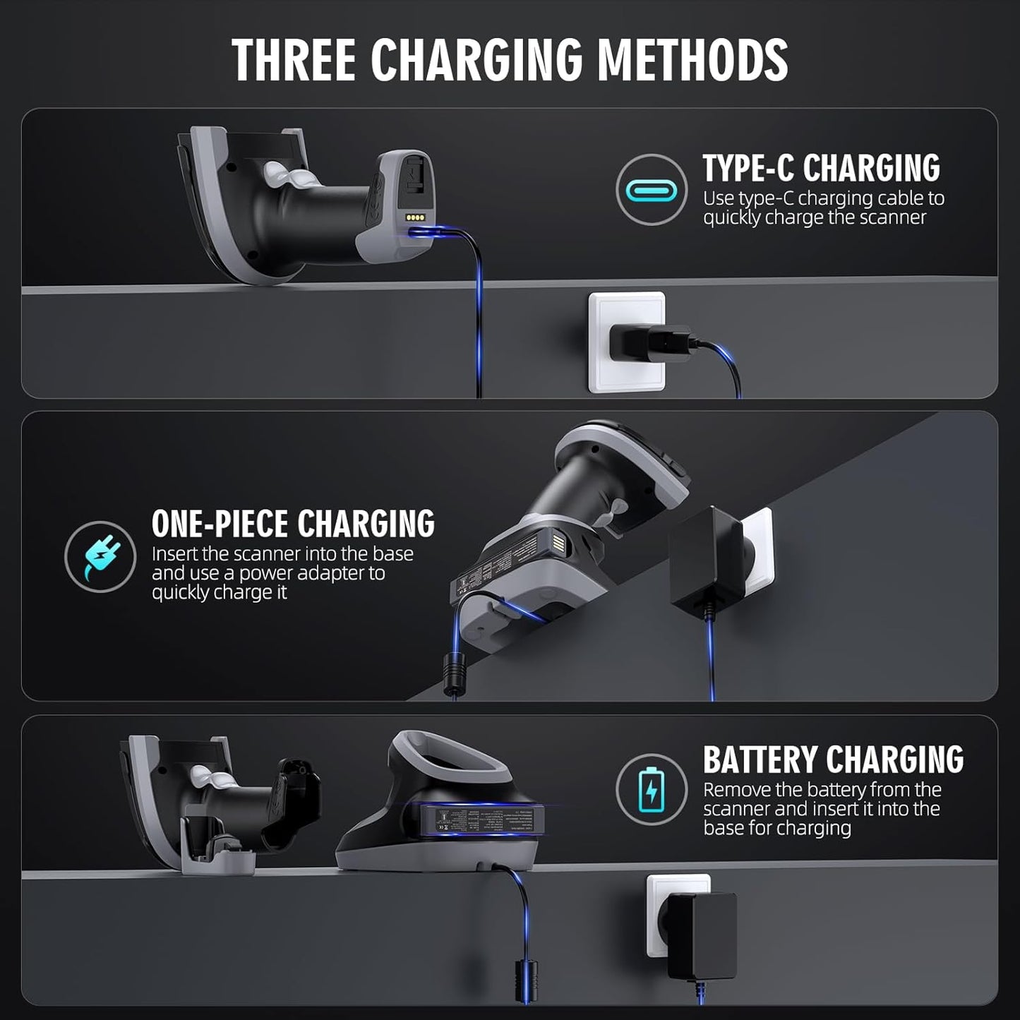 TMSL-59CR 1D 2D Bluetooth Barcode Scanner with USB Cradle and One Battery, High-Resolution Megapixel Sensor Industrial Rugged Design, Vibration,