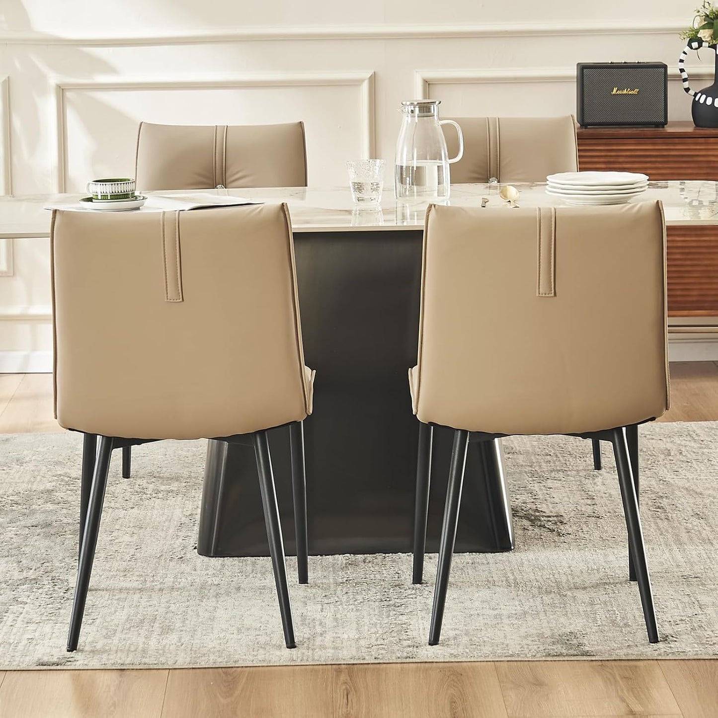 Dining Chairs Set of 2 Mid Century Modern Upholstered Kitchen Chairs Soft Padded Side Chairs Leather Dinner Chairs with Metal Legs for Living Room