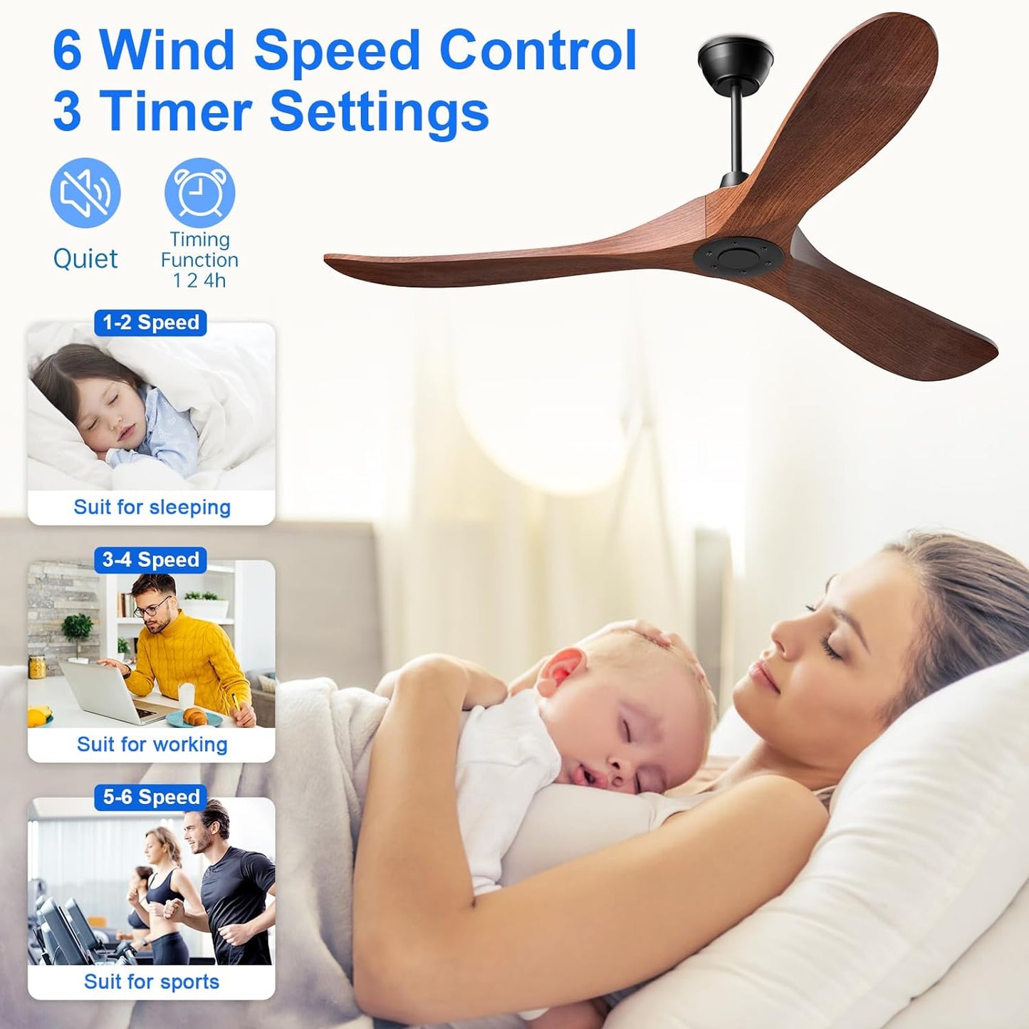 Obabala Ceiling Fans without Lights,42 inch Ceiling Fan with Remote Control Outdoor/Indoor Ceiling Fan 6-Speed Noiseless D