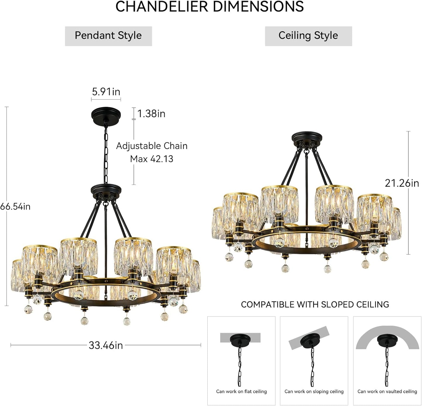 LBSQJ Dining Room Light Fixture Semi Flush Mount Ceiling Light Fixture Lndustrial Farmhouse Chandeliers Black Gold Crystal Chandelier Iron Pendant