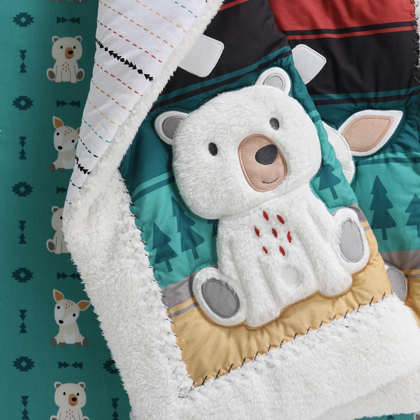 The Peanutshell Woodland Crib Bedding Set for Boys or Girls, 4pc Organic Cotton Crib Comforter Set, Western Woods, Buffalo, Fox, Bear, Deer Nursery Decor
