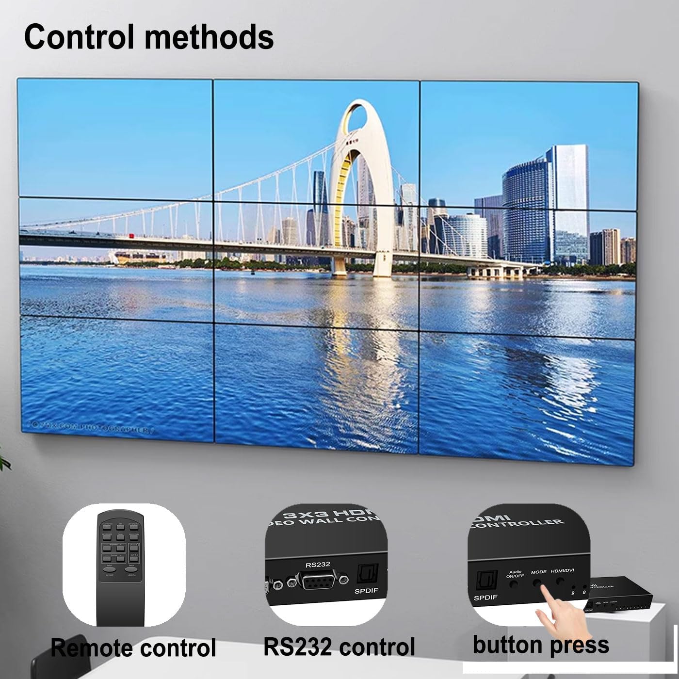 Video Wall Controller 3x3 HDMI Video Image Processor, Support 3840x2160/30HZ HDMI Input & DVI Input, 9-Screen Splicing