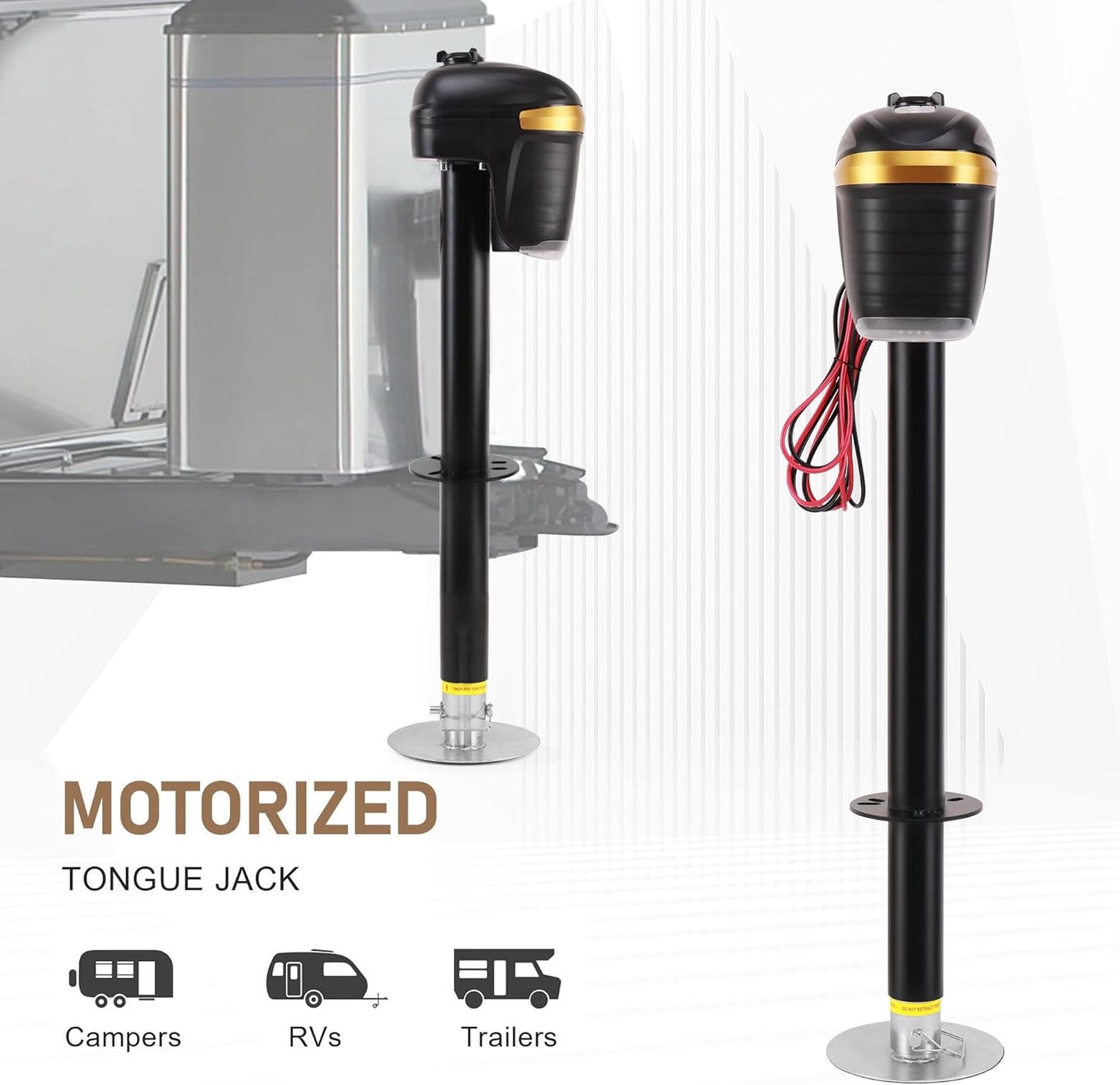 12V Electric A-Frame Trailer Tongue Jack - 5000lb Lift Capacity 21 Travel Add 4.5 with 7 Drop Foot, Mounting Hardware & Manual Socket Adapter