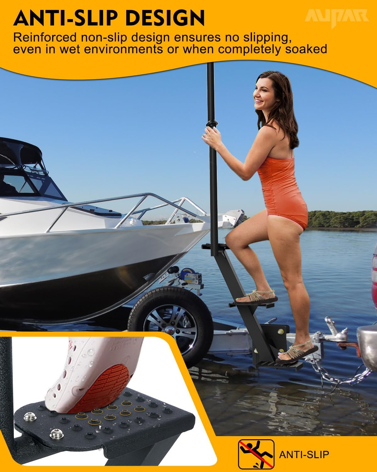 Heavy-Duty Boat Trailer Steps with Handle, Easy Installation,Universal Fits for Trailers Tongue Step