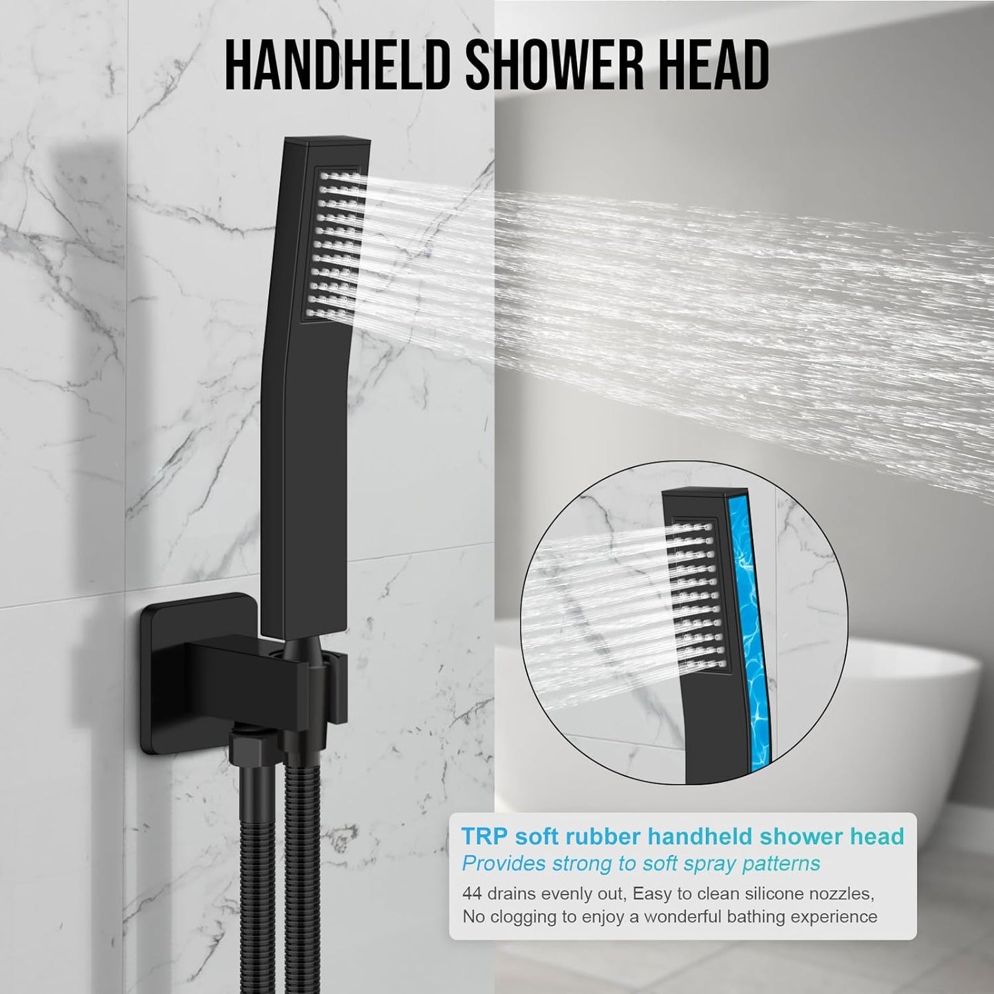 12 Inch Shower Faucet Set, Rainfall Shower System with High Pressure Handheld Shower Head and Square Fixed Shower Head,Spray Wall Mounted Rainfall Shower Fixtures (Matte Black, 12'-Modern)