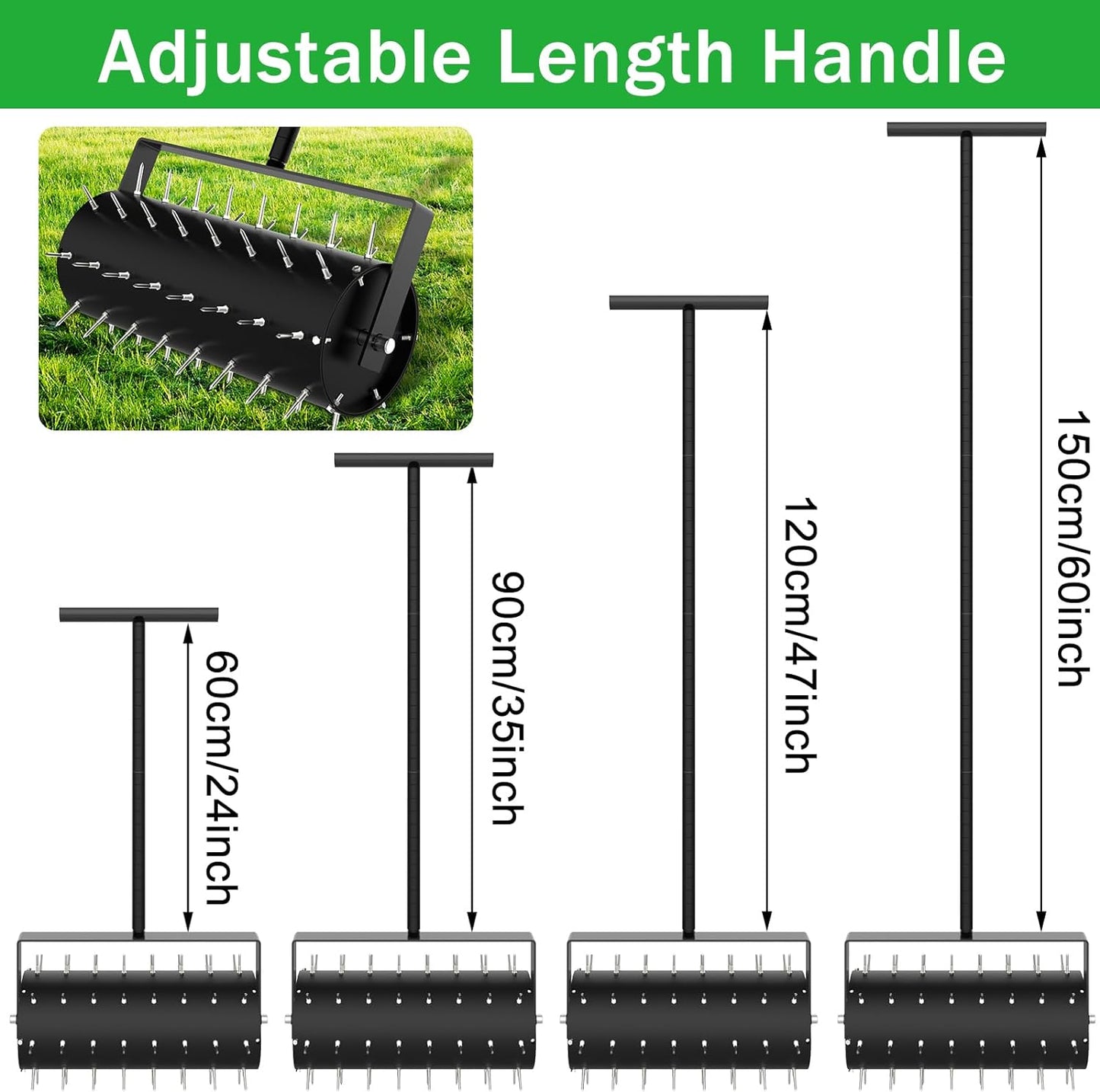 Heavy-Duty Manual Rolling Lawn Aerator Tool, 60 Inch Handle for Yard Garden or Lawn